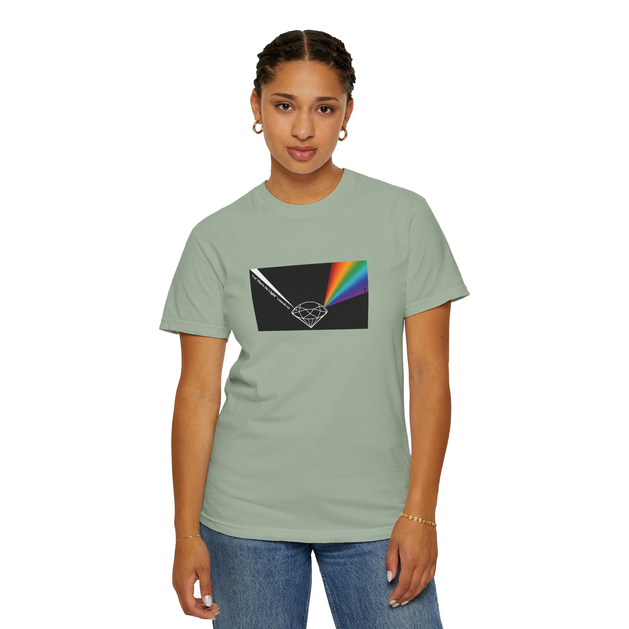 Prism Diamond Tee — Rainbow "Let There Be Light" Spectrum Graphic T-Shirt