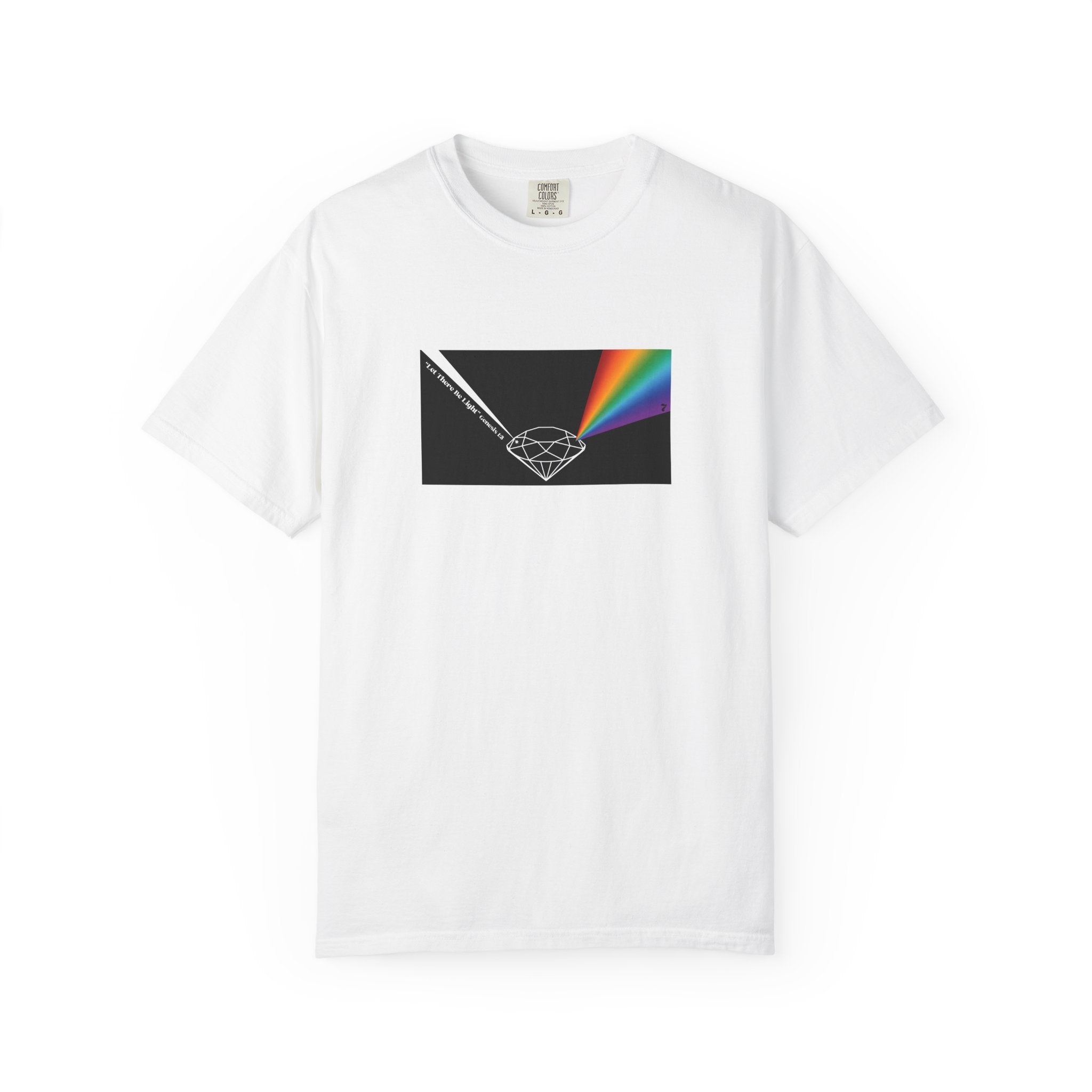 Prism Diamond Tee — Rainbow "Let There Be Light" Spectrum Graphic T-Shirt