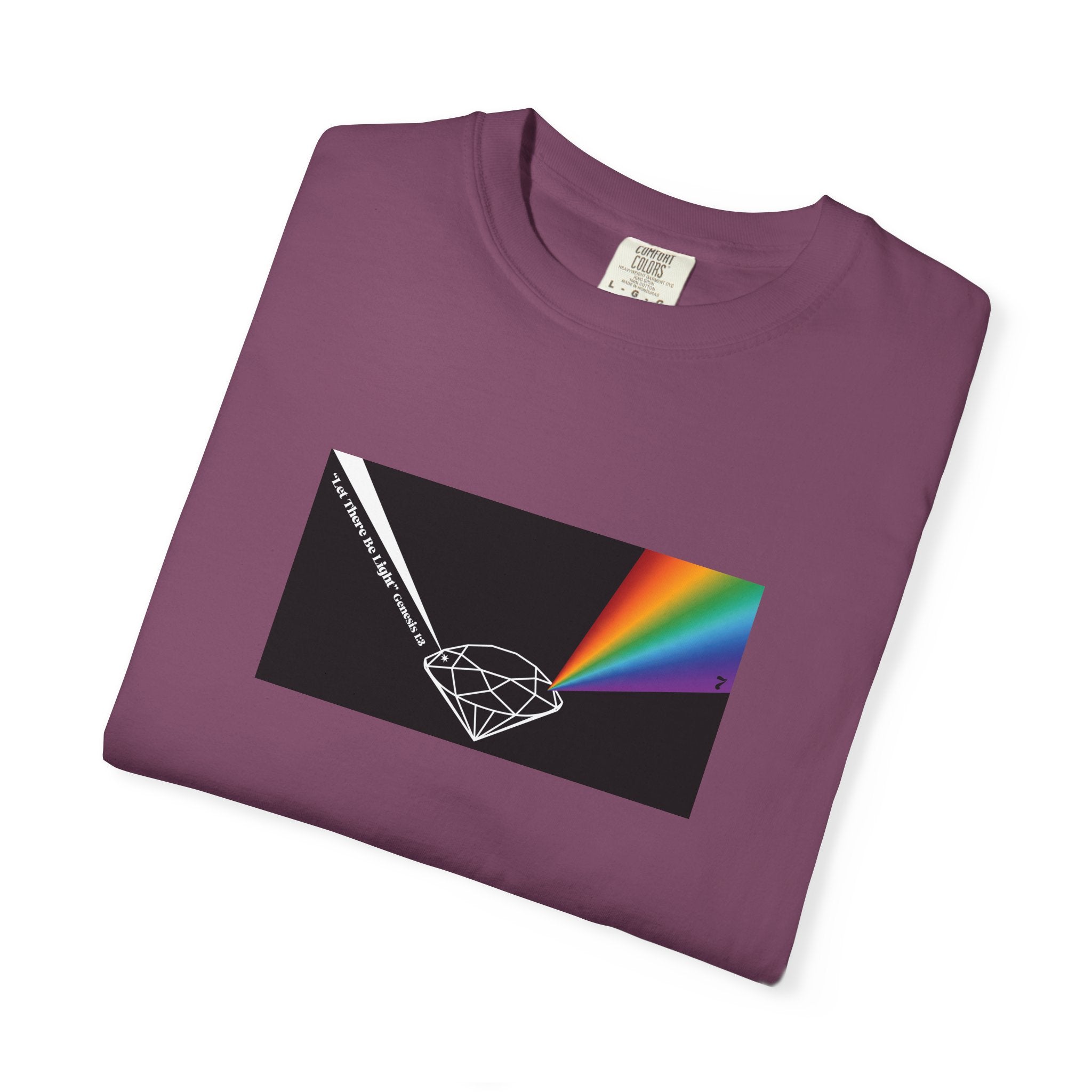 Prism Diamond Tee — Rainbow "Let There Be Light" Spectrum Graphic T-Shirt