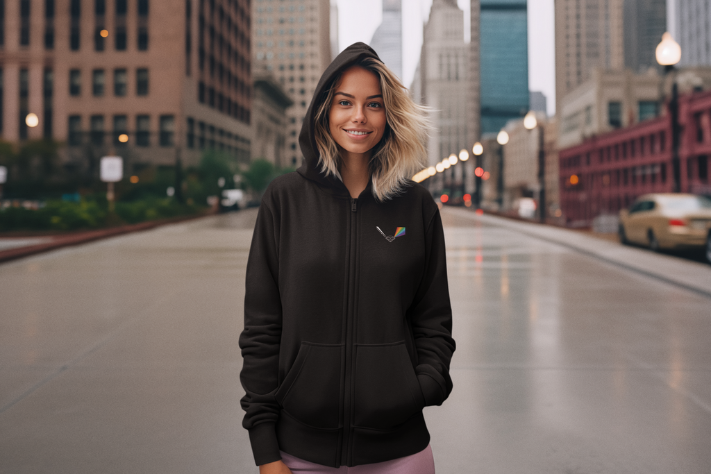 Prism "Let There Be Light" Full-Zip Hoodie — Rainbow Spectrum Pocket Graphic