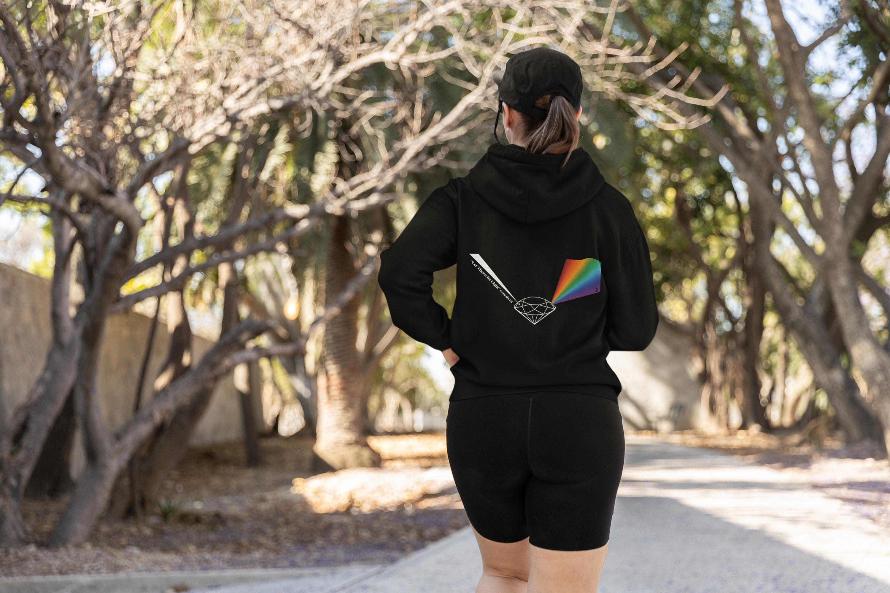 Rainbow Back Print "Let There Be Light" Classic Garment-Dyed Hoodie — Cozy Everyday Pullover