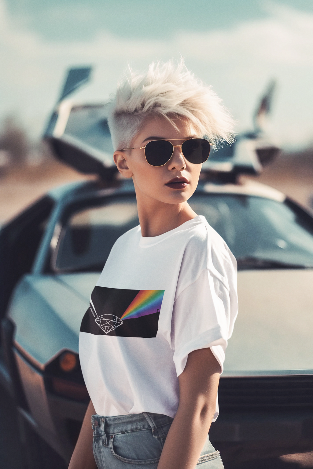 Prism Diamond Tee — Rainbow "Let There Be Light" Spectrum Graphic T-Shirt