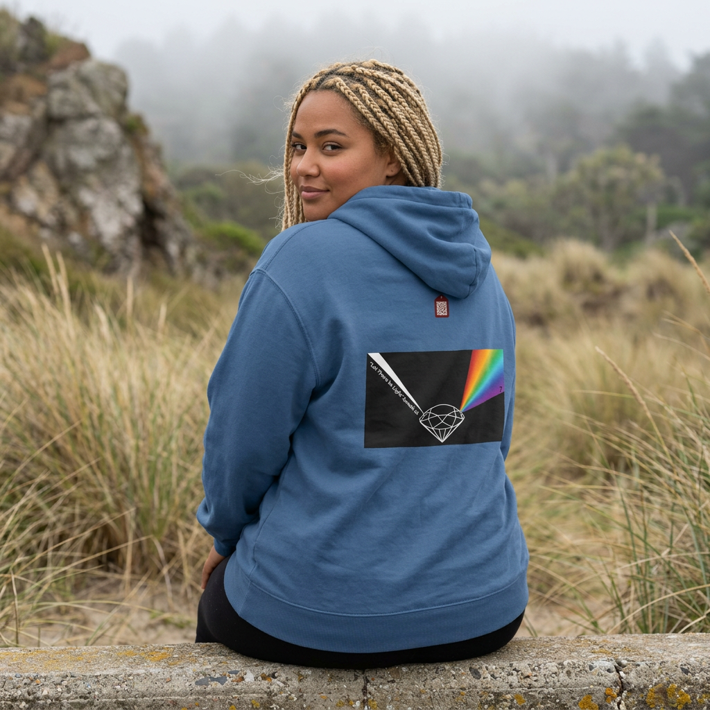 Rainbow Back Print "Let There Be Light" Classic Garment-Dyed Hoodie — Cozy Everyday Pullover