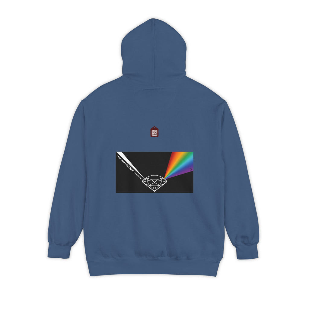 Rainbow Back Print "Let There Be Light" Classic Garment-Dyed Hoodie — Cozy Everyday Pullover