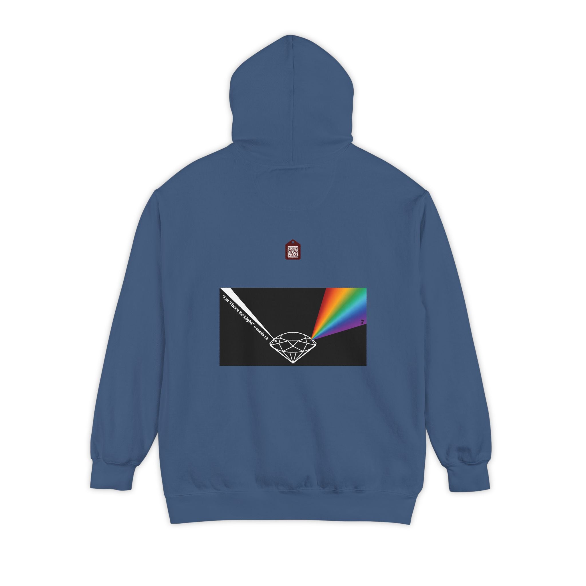 Rainbow Back Print "Let There Be Light" Classic Garment-Dyed Hoodie — Cozy Everyday Pullover