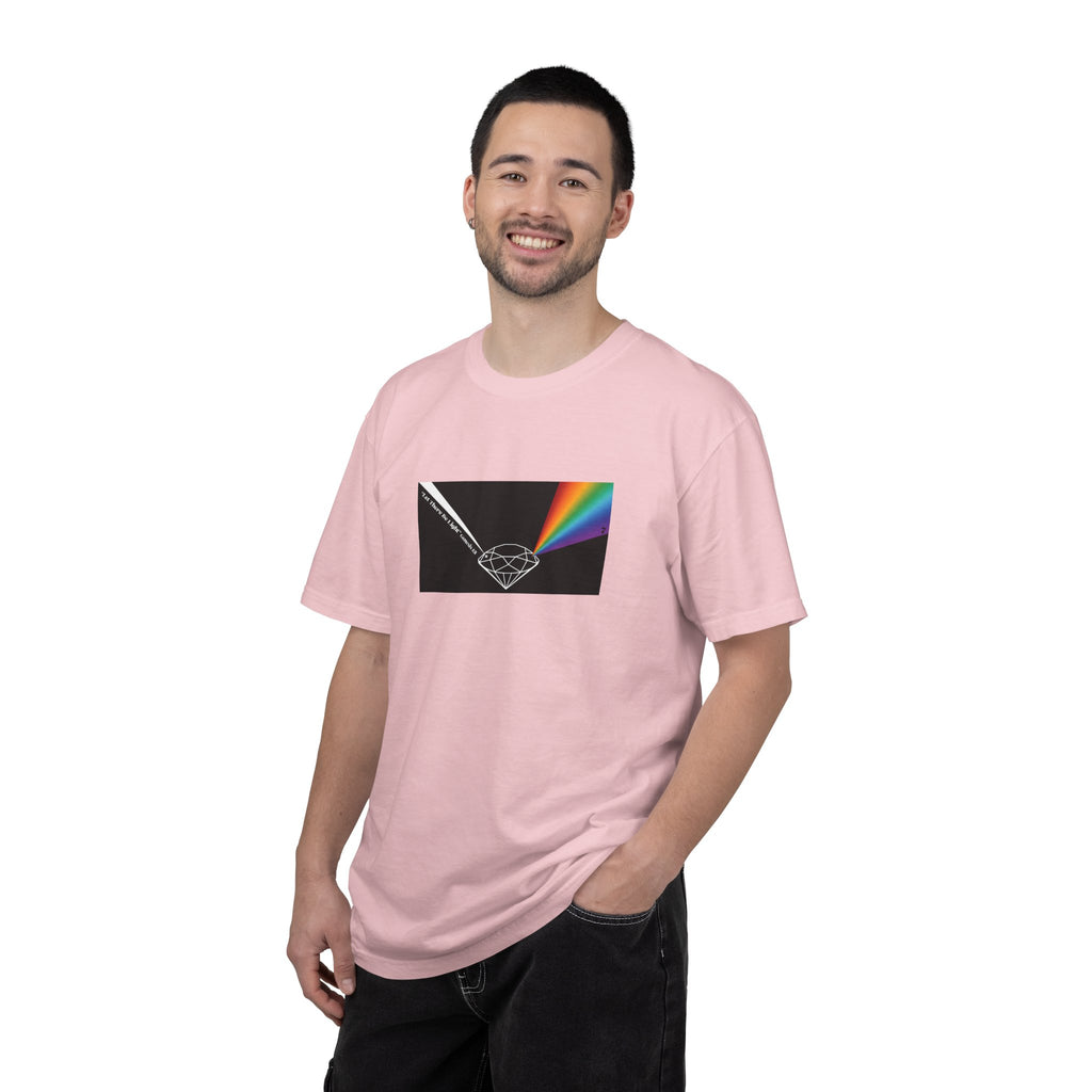 Prism Diamond Tee — Rainbow "Let There Be Light" Spectrum Graphic T-Shirt