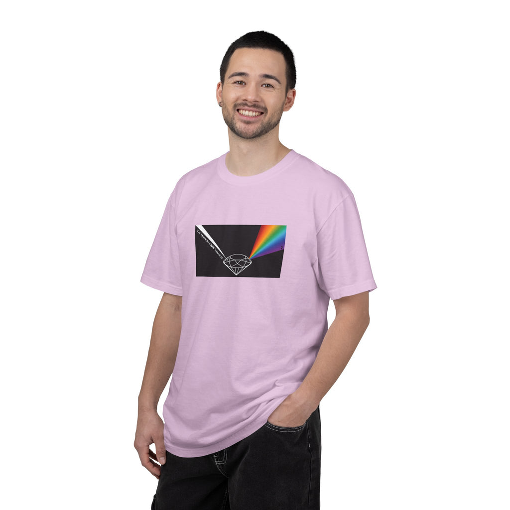 Prism Diamond Tee — Rainbow "Let There Be Light" Spectrum Graphic T-Shirt