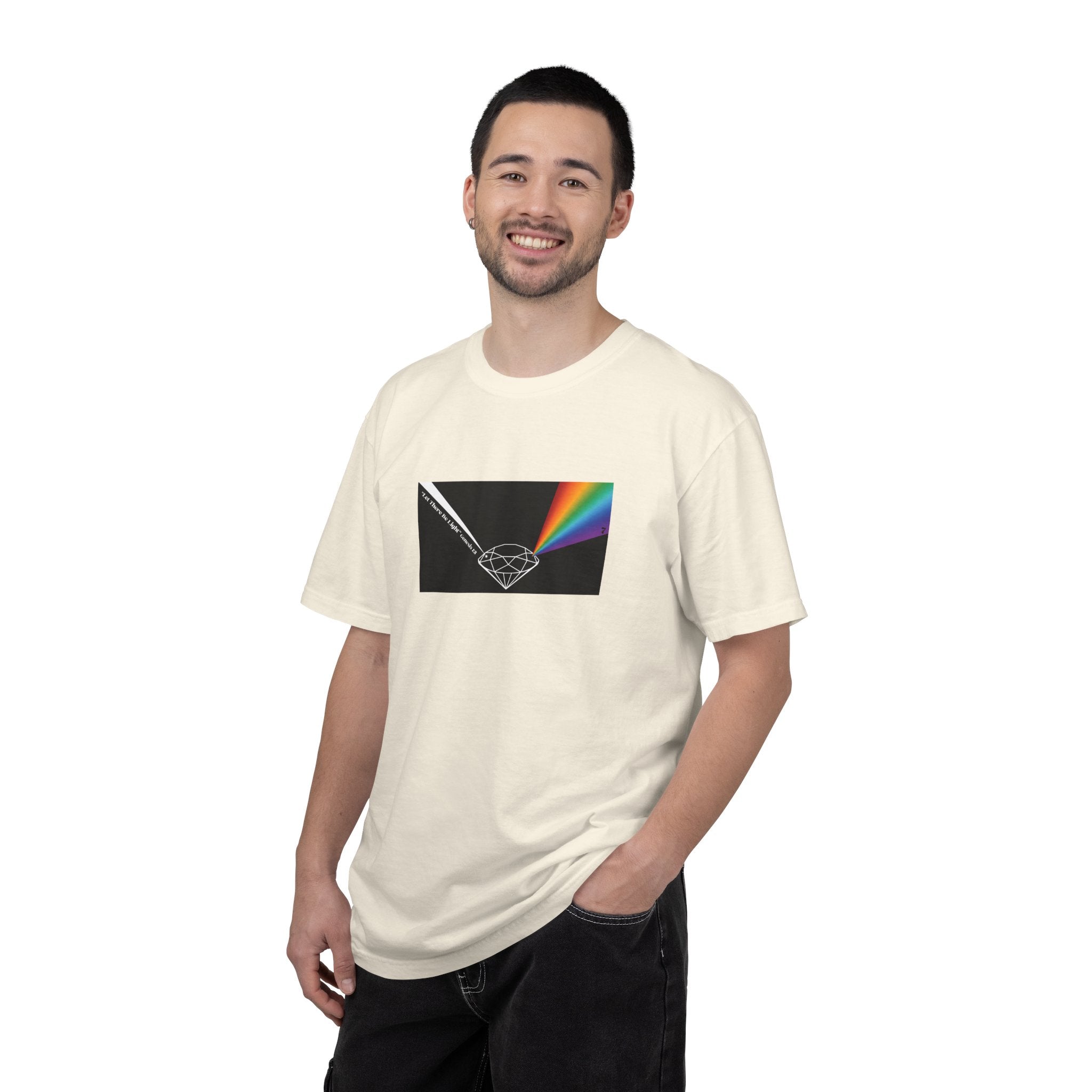 Prism Diamond Tee — Rainbow "Let There Be Light" Spectrum Graphic T-Shirt