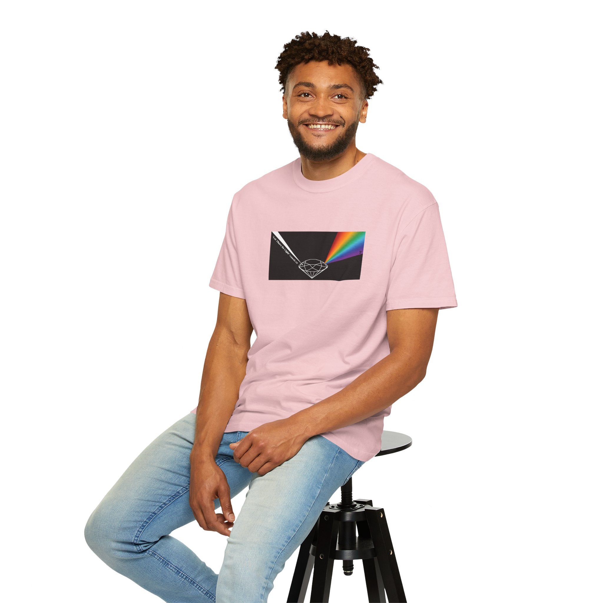 Prism Diamond Tee — Rainbow "Let There Be Light" Spectrum Graphic T-Shirt