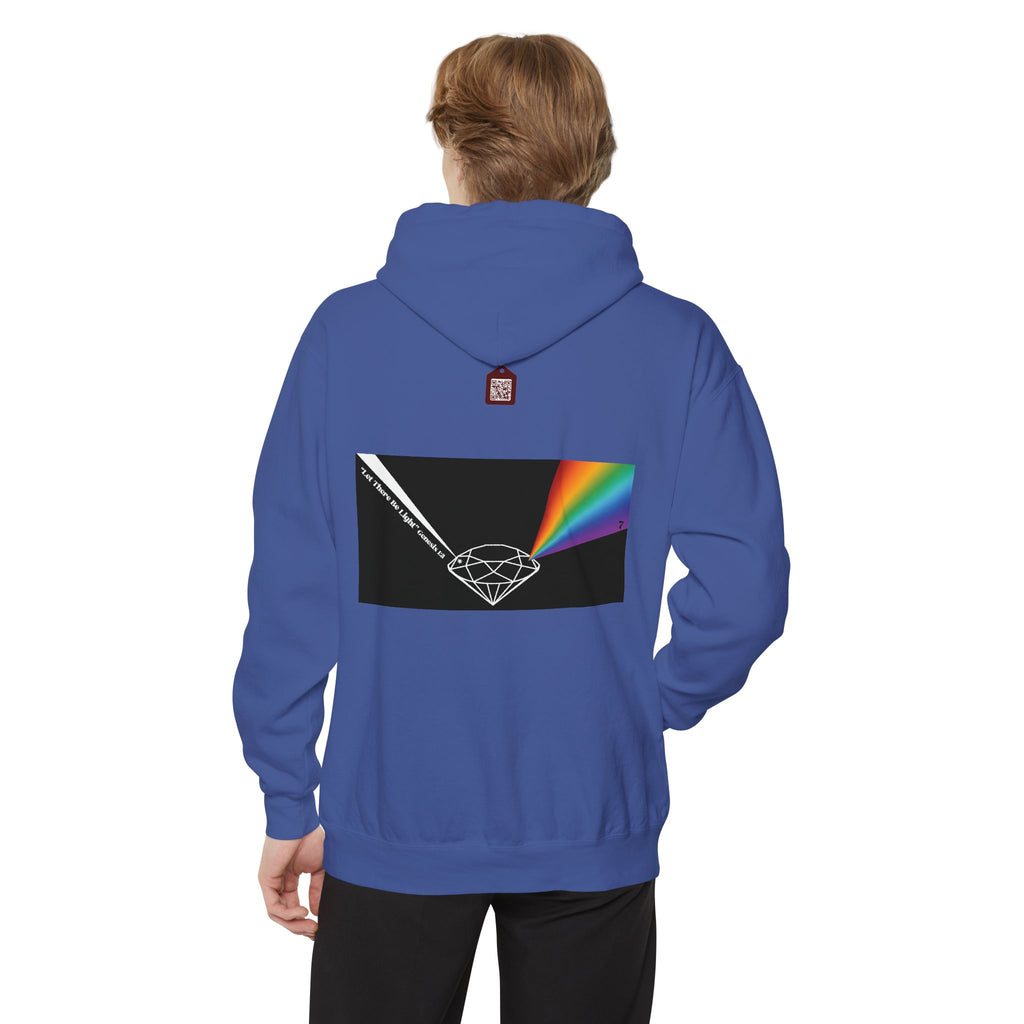 Rainbow Back Print "Let There Be Light" Classic Garment-Dyed Hoodie — Cozy Everyday Pullover