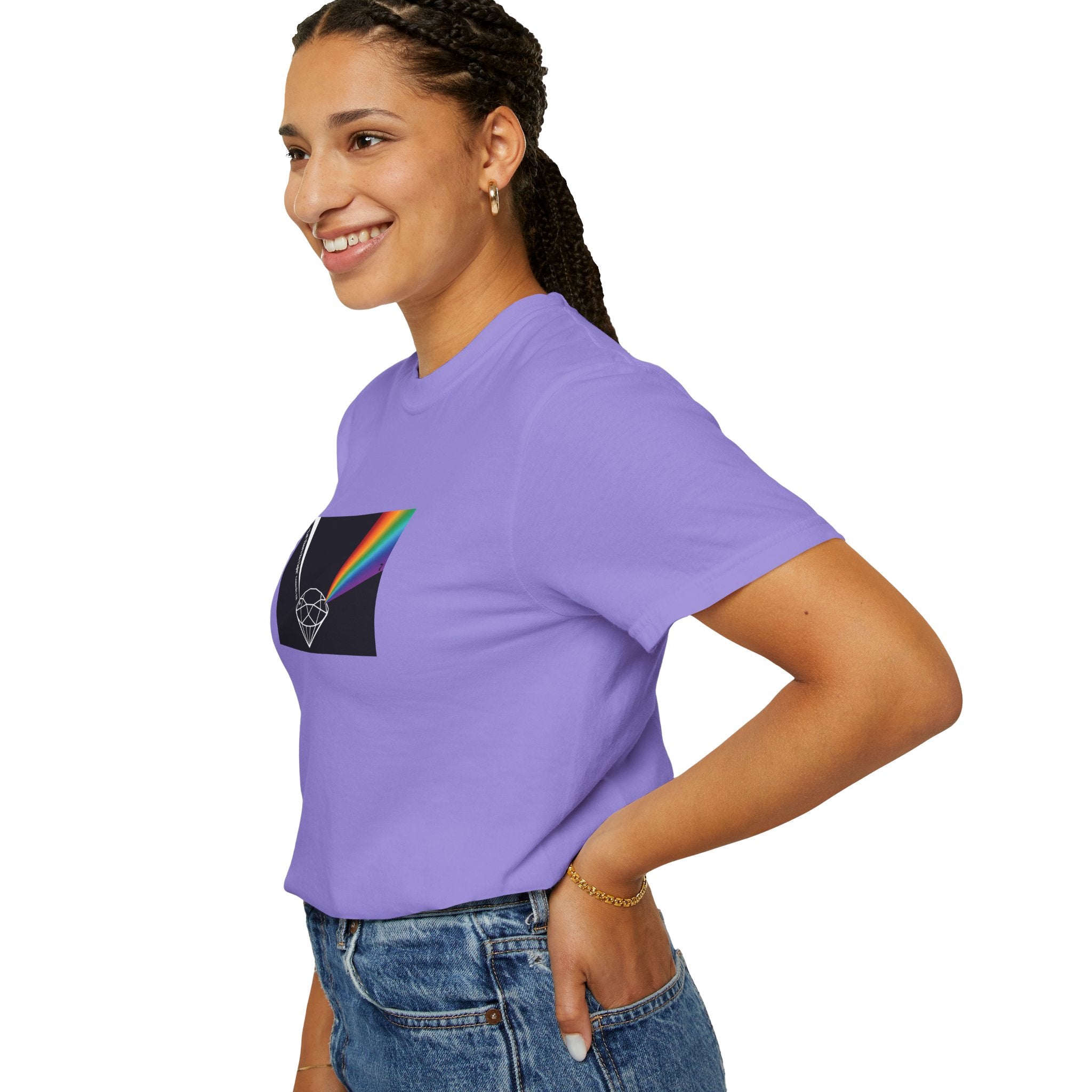 Prism Diamond Tee — Rainbow "Let There Be Light" Spectrum Graphic T-Shirt