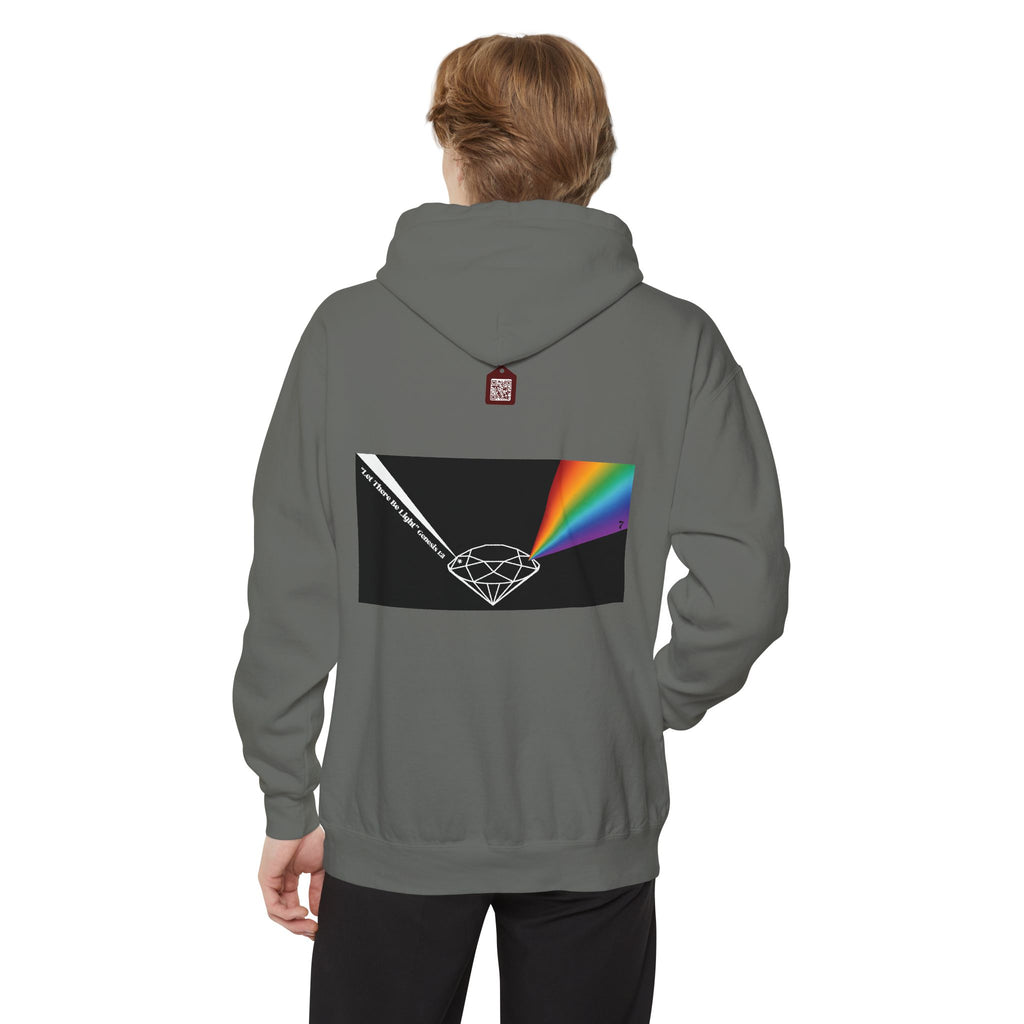 Rainbow Back Print "Let There Be Light" Classic Garment-Dyed Hoodie — Cozy Everyday Pullover