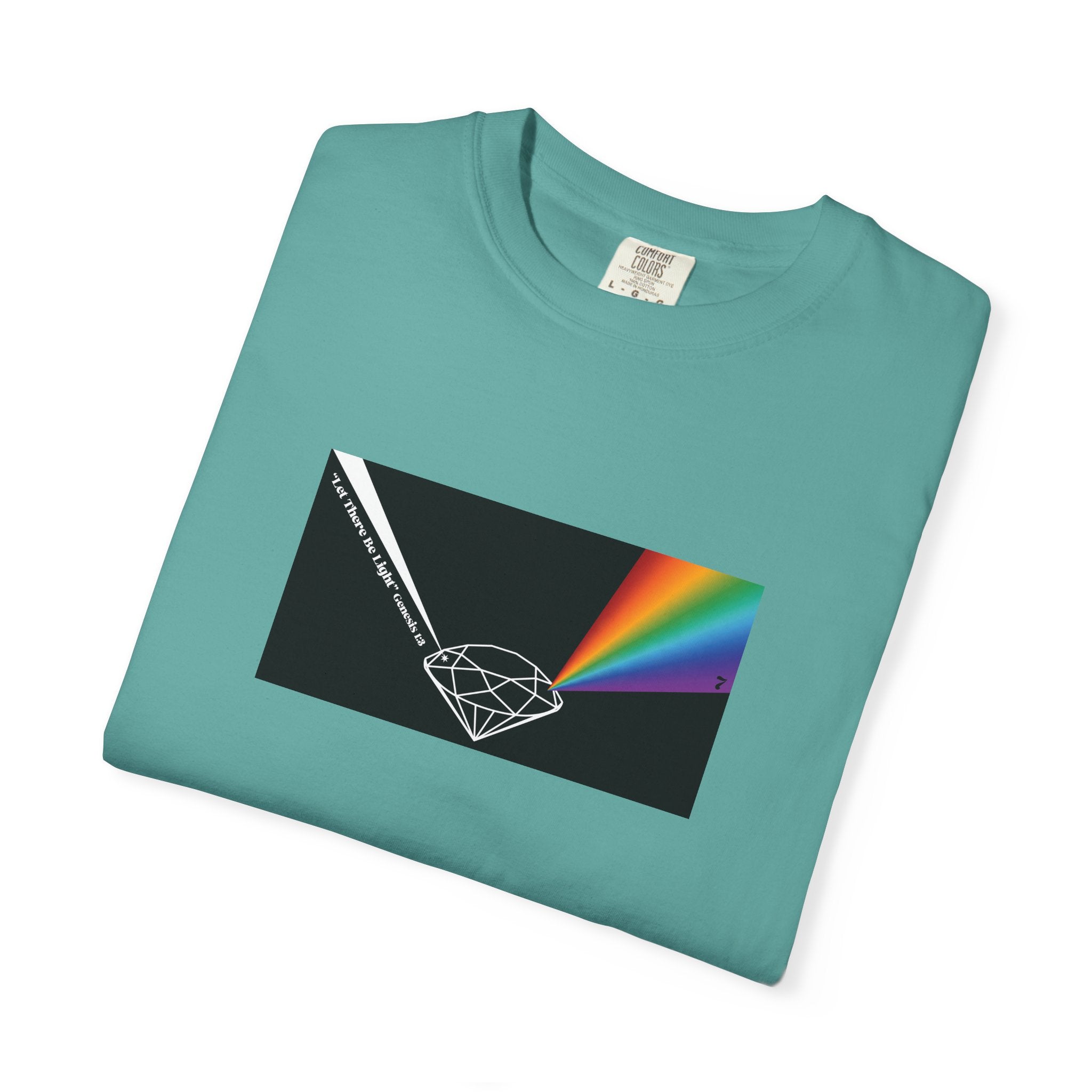 Prism Diamond Tee — Rainbow "Let There Be Light" Spectrum Graphic T-Shirt