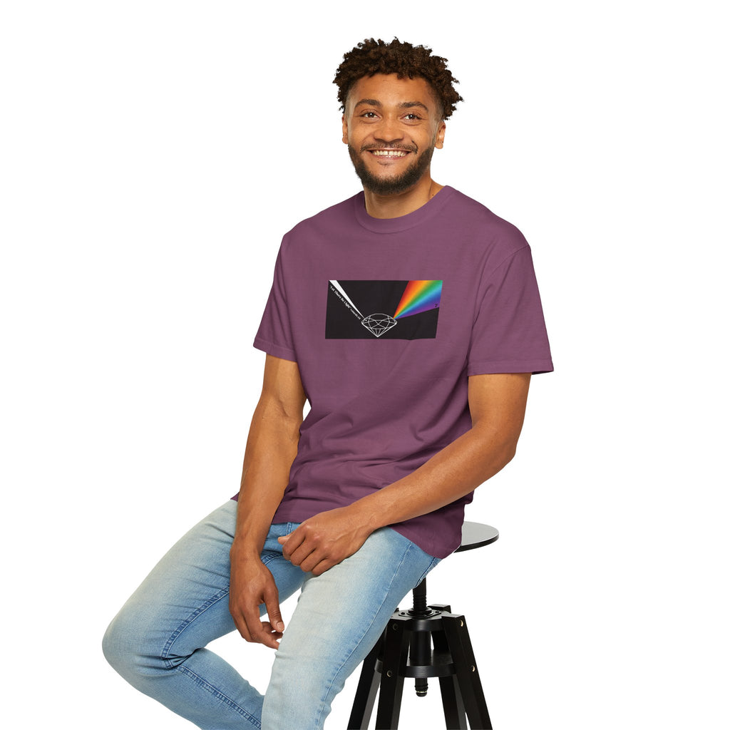 Prism Diamond Tee — Rainbow "Let There Be Light" Spectrum Graphic T-Shirt