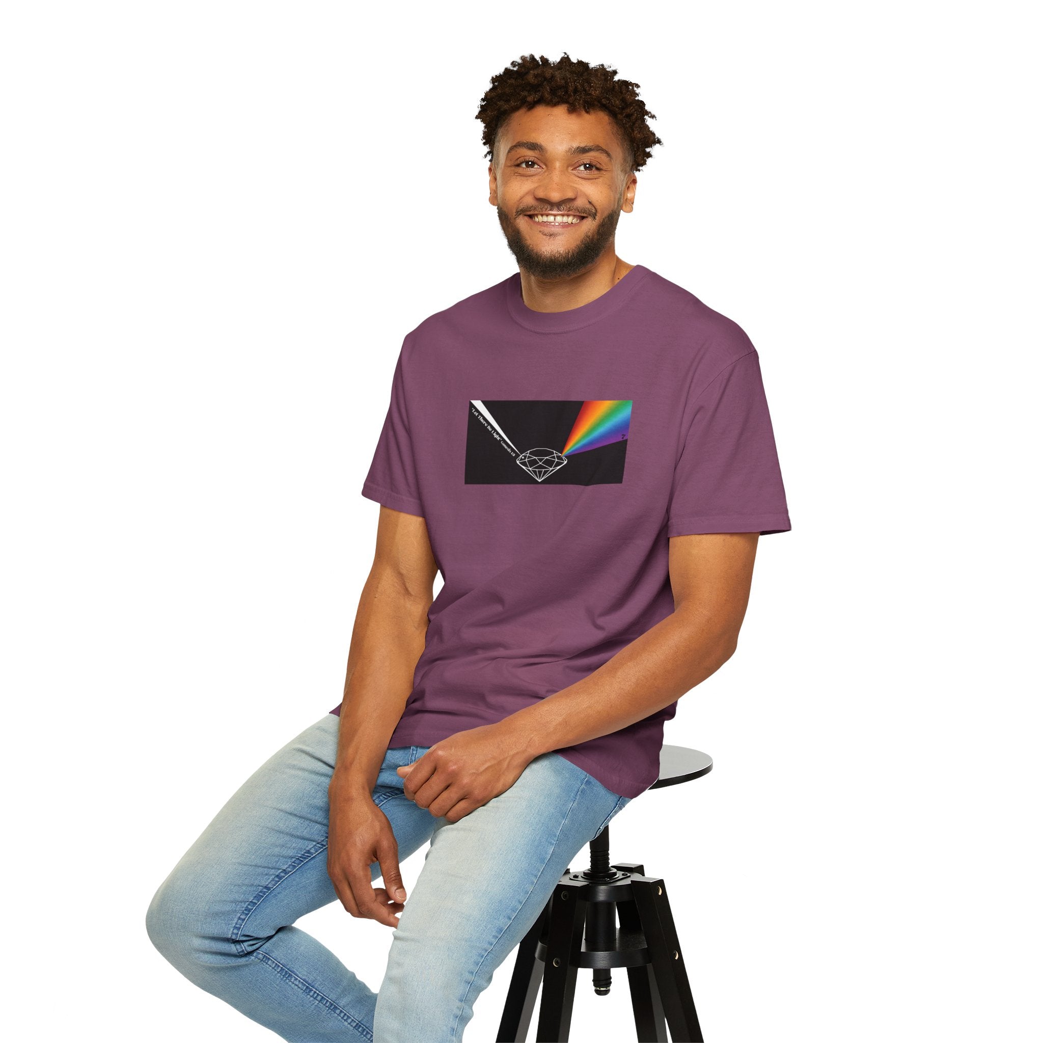 Prism Diamond Tee — Rainbow "Let There Be Light" Spectrum Graphic T-Shirt