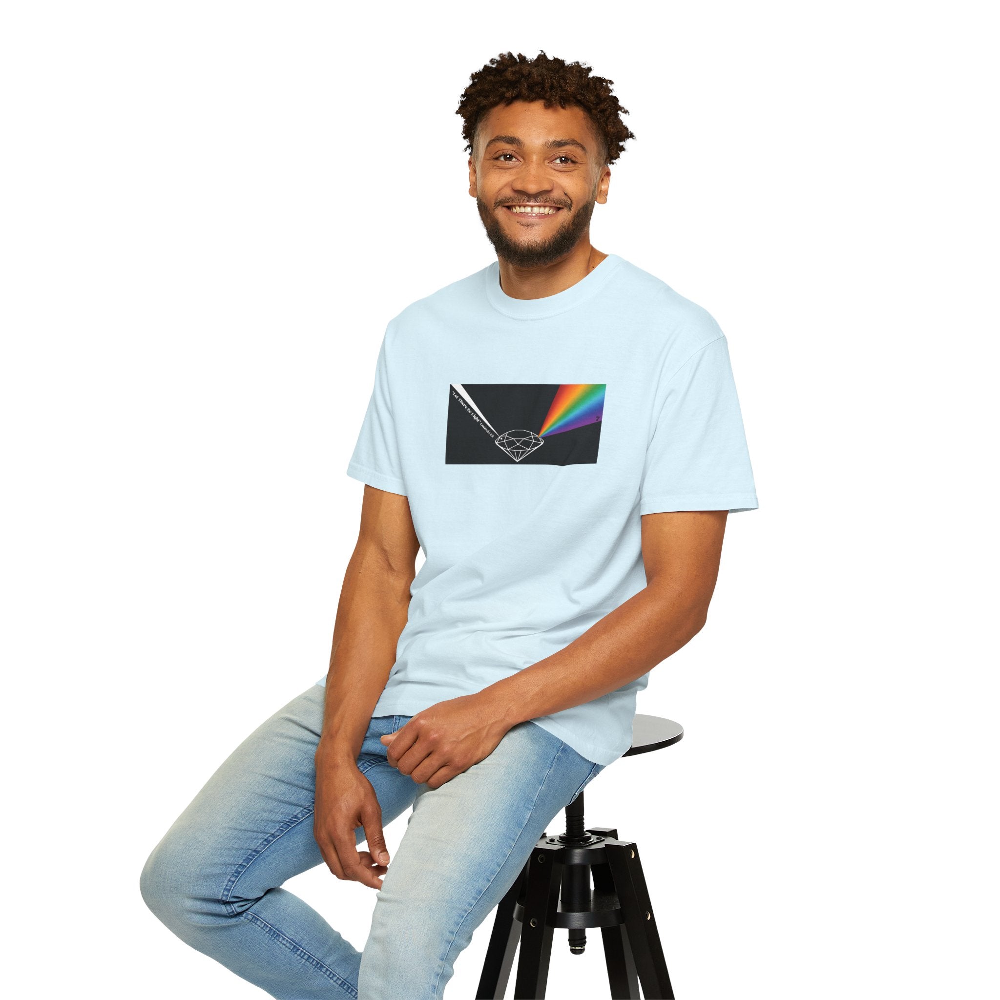 Prism Diamond Tee — Rainbow "Let There Be Light" Spectrum Graphic T-Shirt