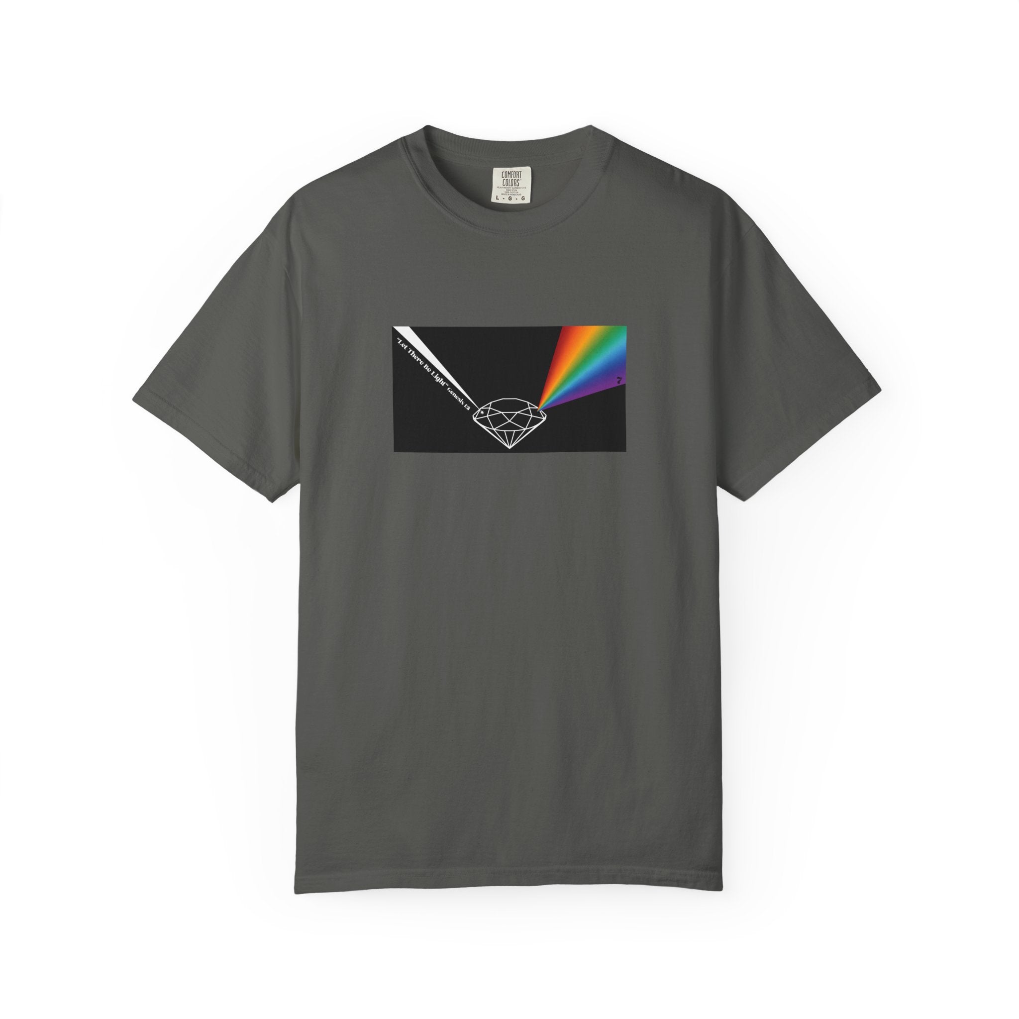 Prism Diamond Tee — Rainbow "Let There Be Light" Spectrum Graphic T-Shirt