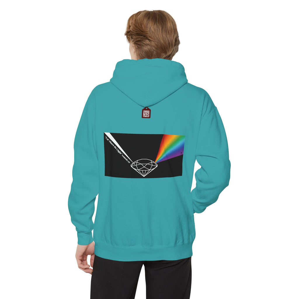 Rainbow Back Print "Let There Be Light" Classic Garment-Dyed Hoodie — Cozy Everyday Pullover