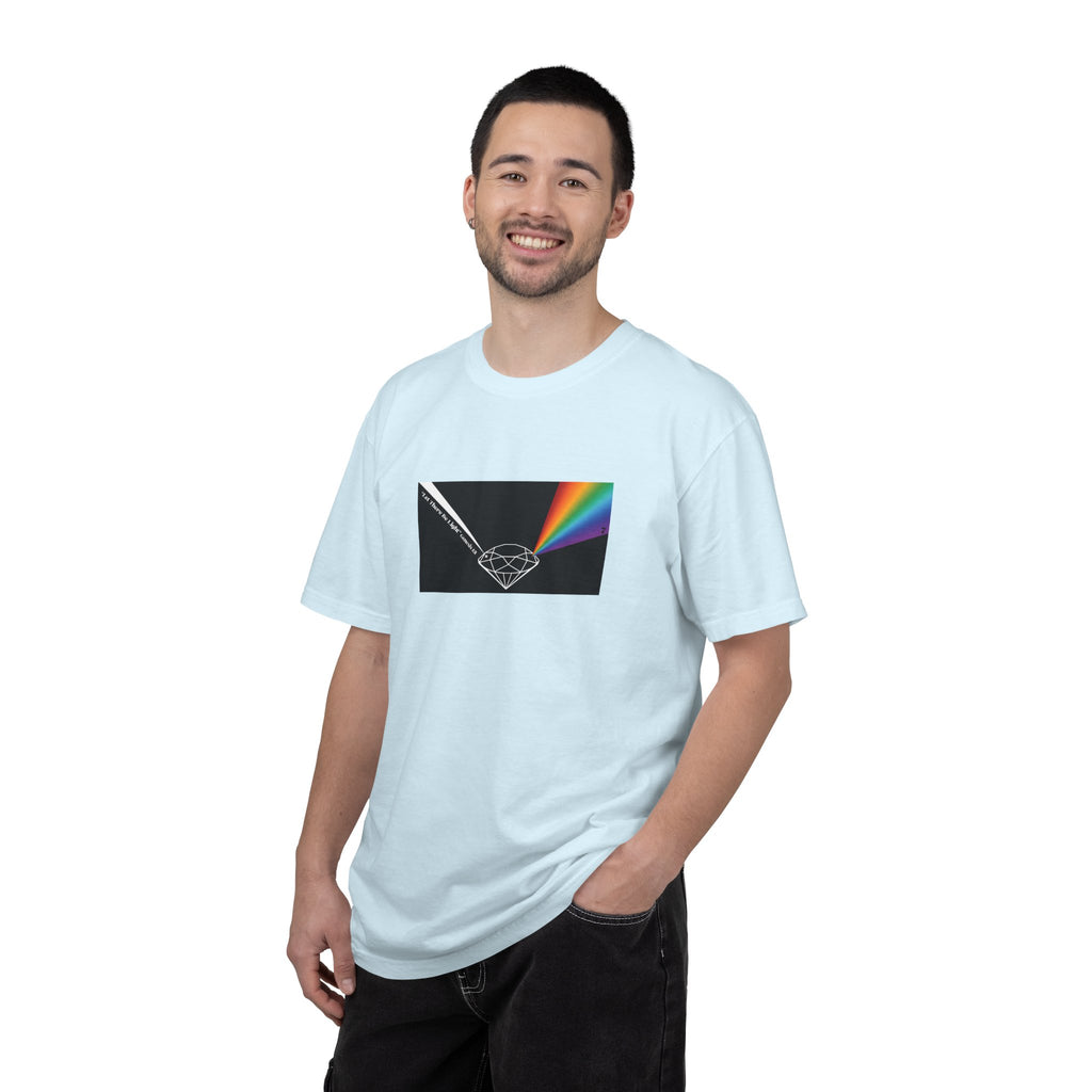Prism Diamond Tee — Rainbow "Let There Be Light" Spectrum Graphic T-Shirt