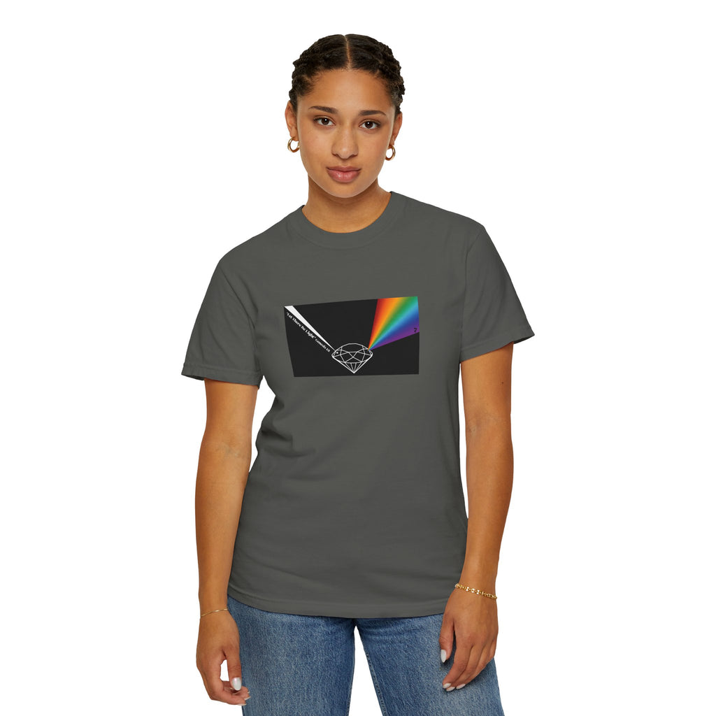 Prism Diamond Tee — Rainbow "Let There Be Light" Spectrum Graphic T-Shirt