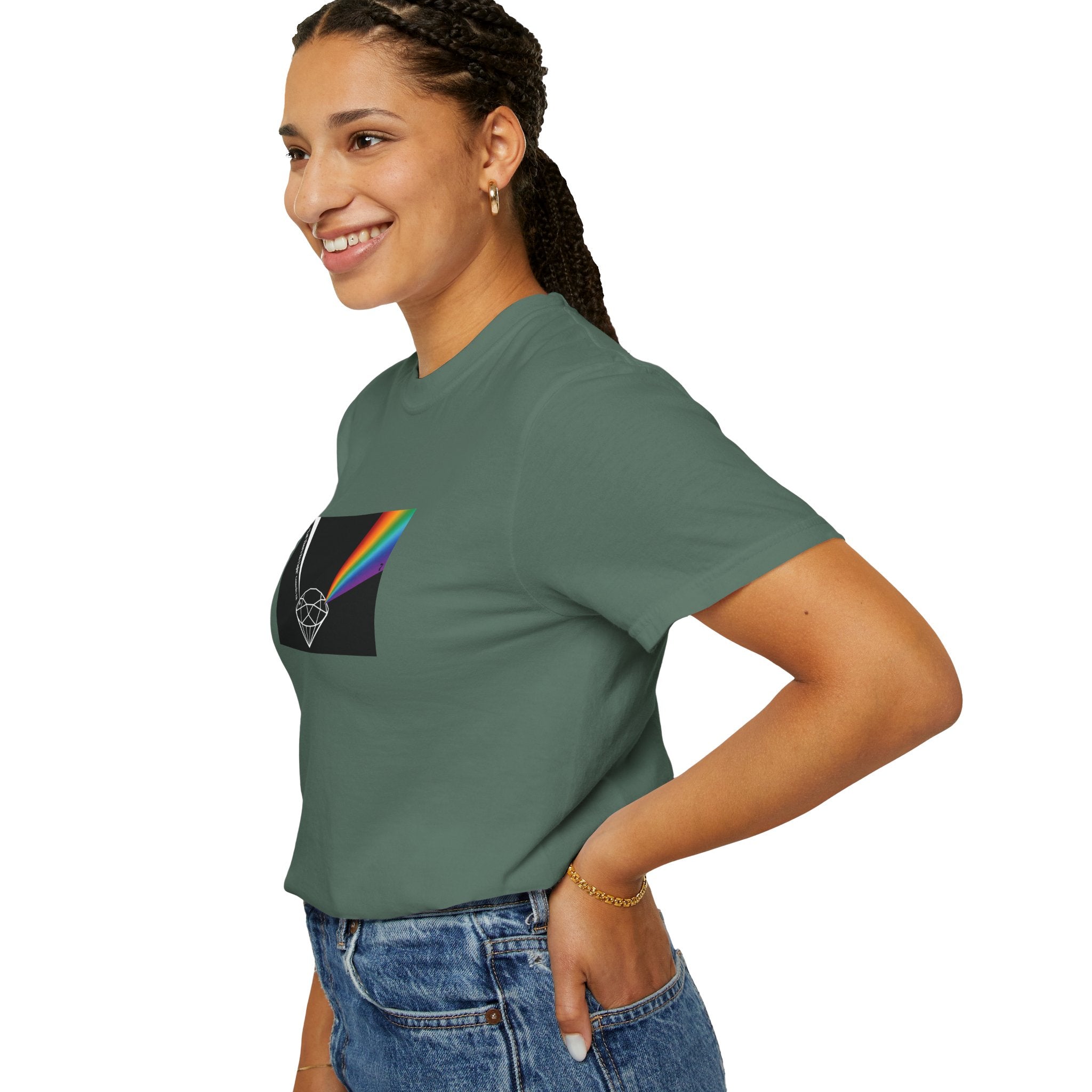 Prism Diamond Tee — Rainbow "Let There Be Light" Spectrum Graphic T-Shirt