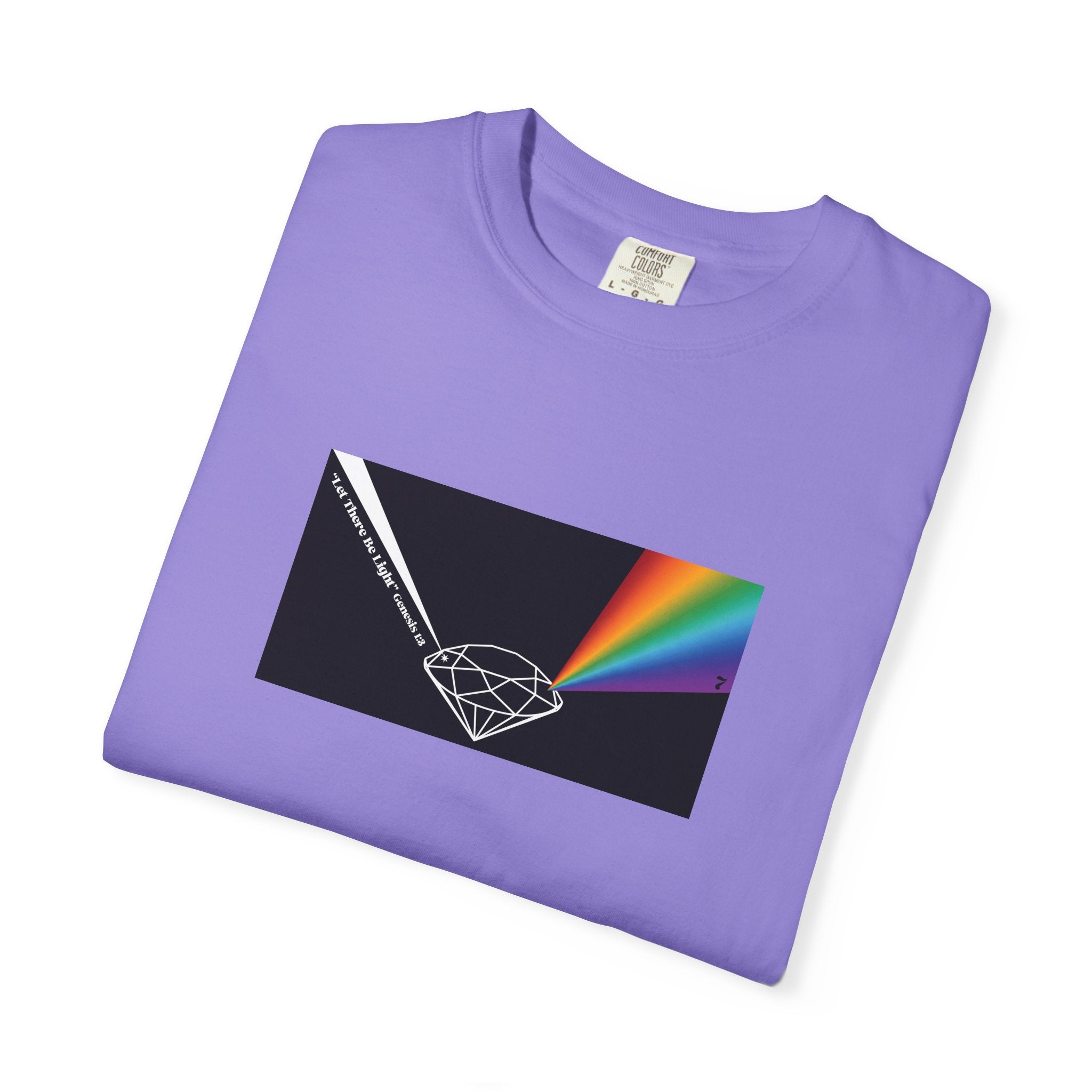 Prism Diamond Tee — Rainbow "Let There Be Light" Spectrum Graphic T-Shirt