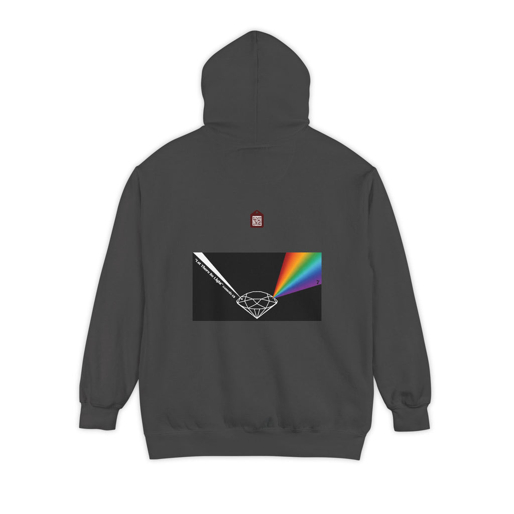 Rainbow Back Print "Let There Be Light" Classic Garment-Dyed Hoodie — Cozy Everyday Pullover