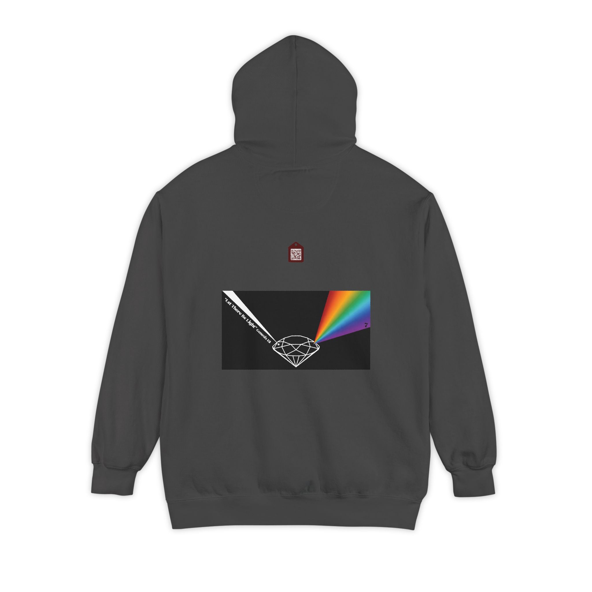 Rainbow Back Print "Let There Be Light" Classic Garment-Dyed Hoodie — Cozy Everyday Pullover