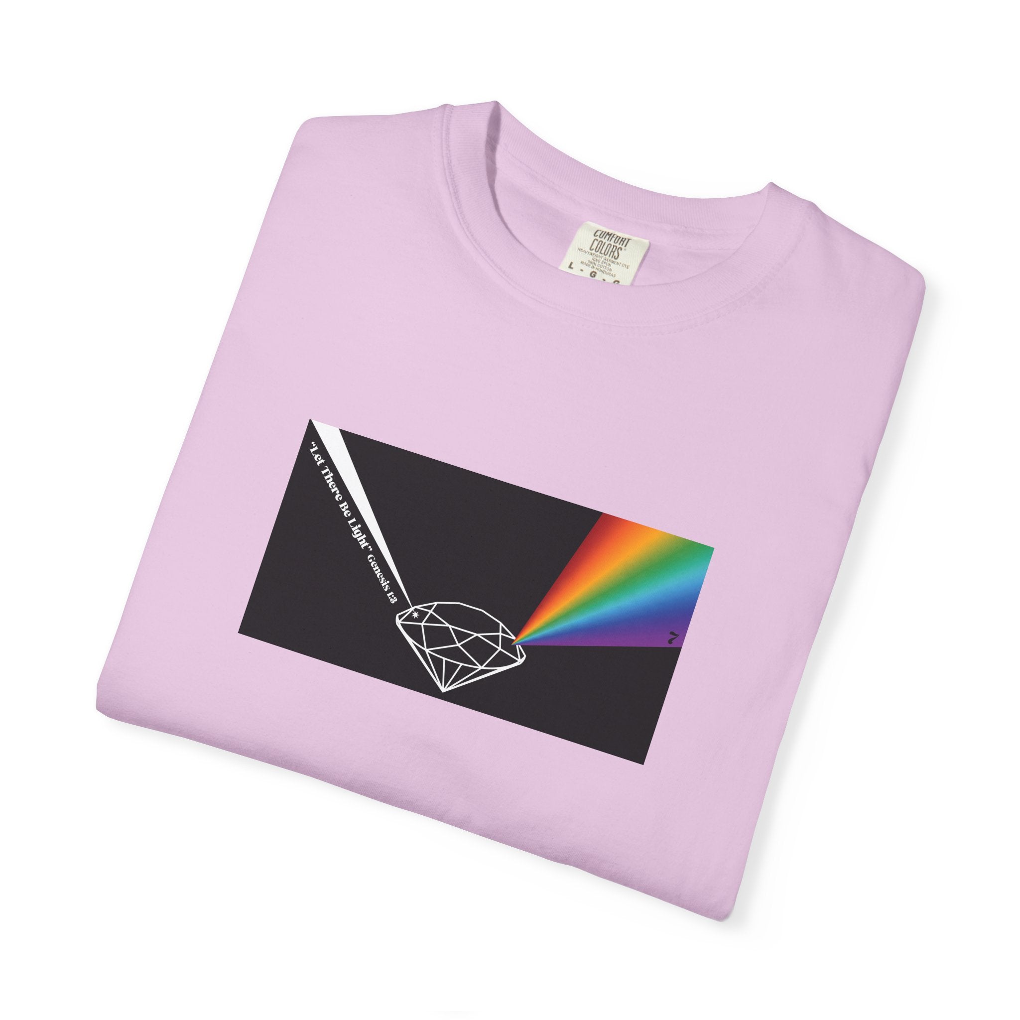 Prism Diamond Tee — Rainbow "Let There Be Light" Spectrum Graphic T-Shirt