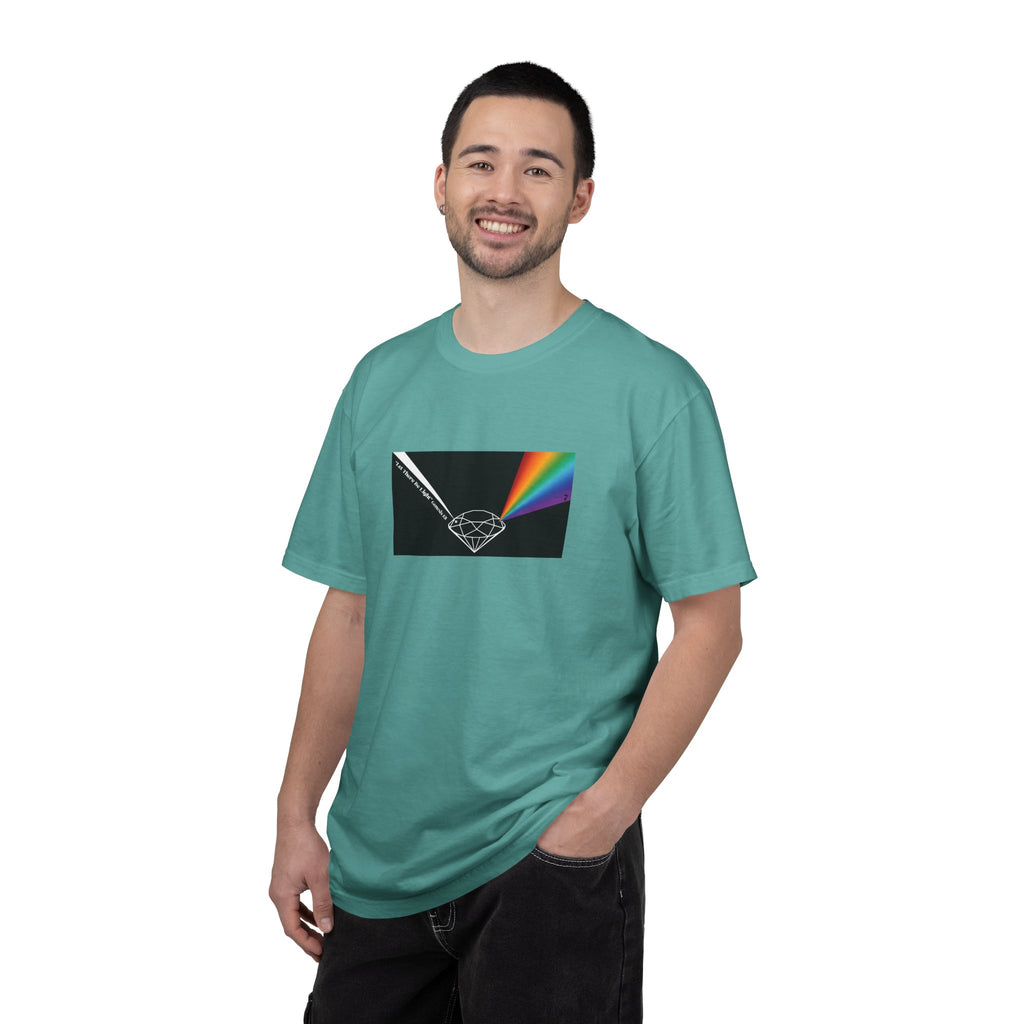 Prism Diamond Tee — Rainbow "Let There Be Light" Spectrum Graphic T-Shirt