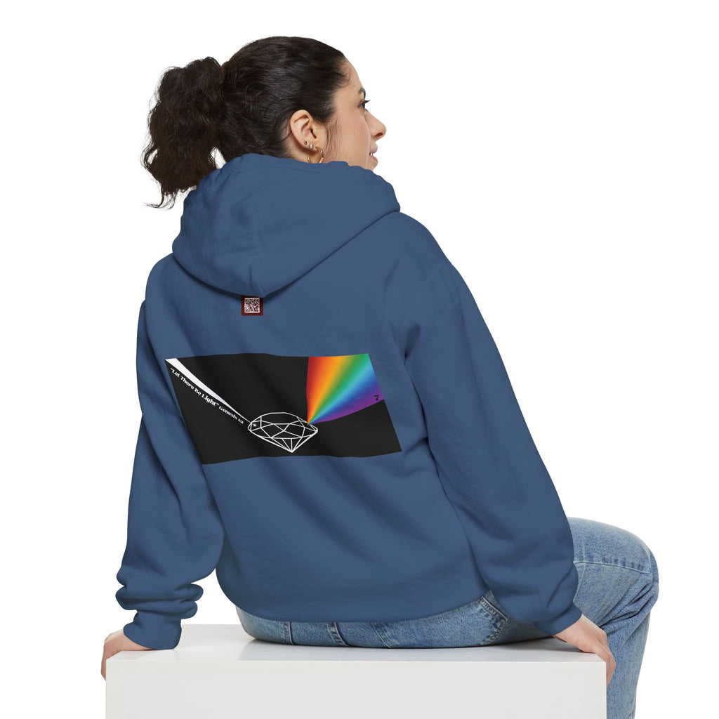 Rainbow Back Print "Let There Be Light" Classic Garment-Dyed Hoodie — Cozy Everyday Pullover