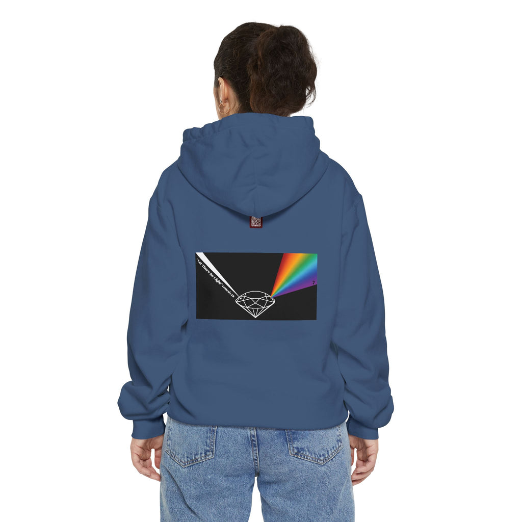 Rainbow Back Print "Let There Be Light" Classic Garment-Dyed Hoodie — Cozy Everyday Pullover