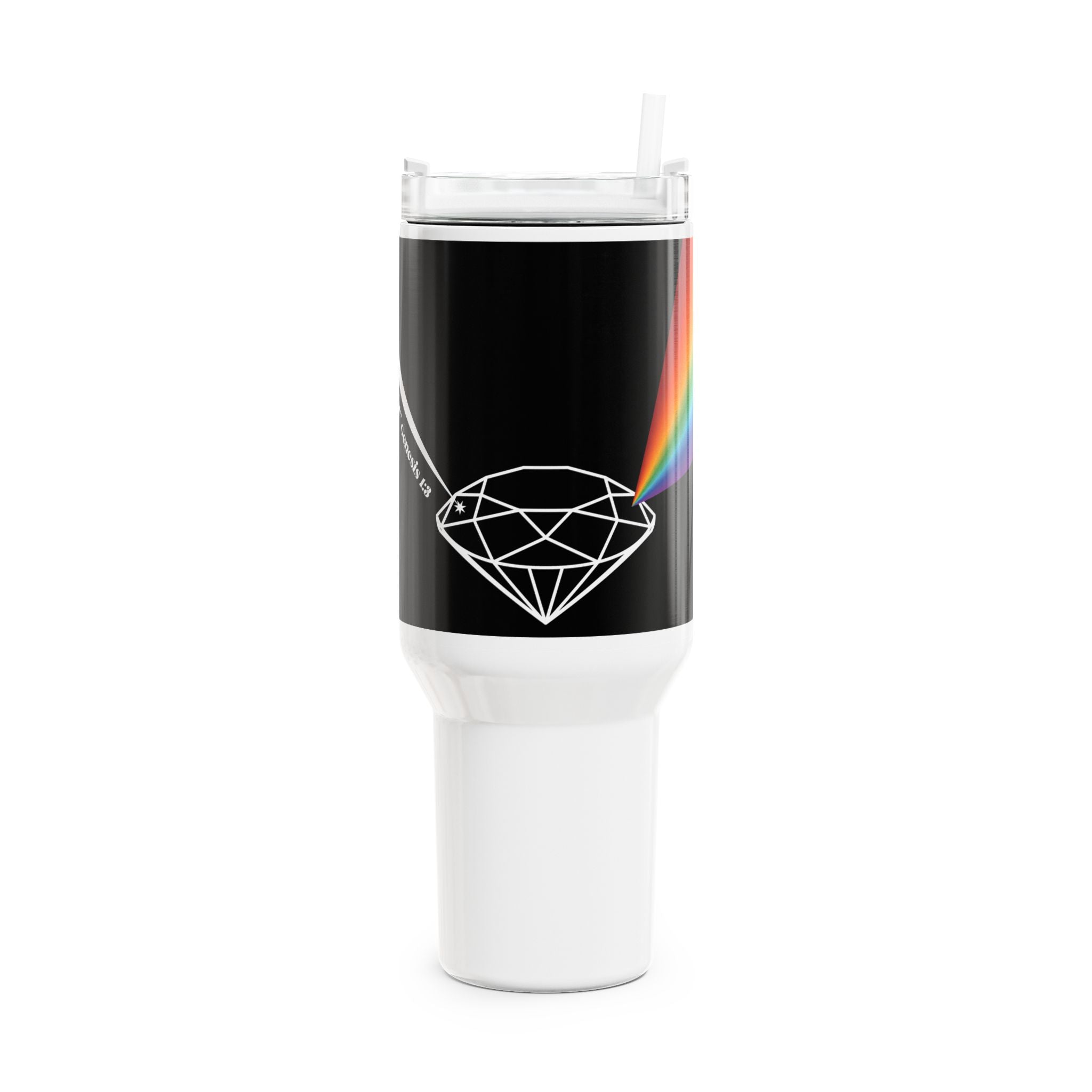 40oz Prism Diamond Tumbler — Black Rainbow Light Spectrum Travel Cup