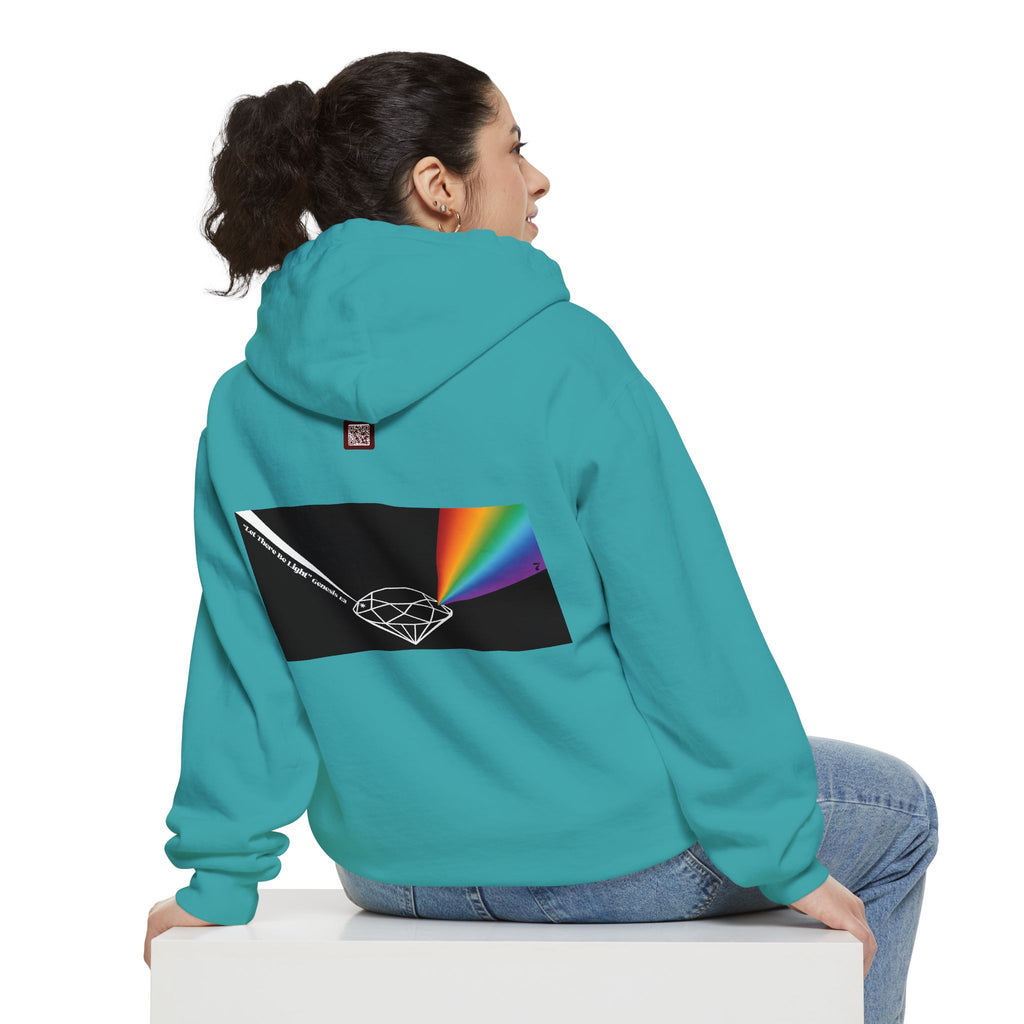 Rainbow Back Print "Let There Be Light" Classic Garment-Dyed Hoodie — Cozy Everyday Pullover
