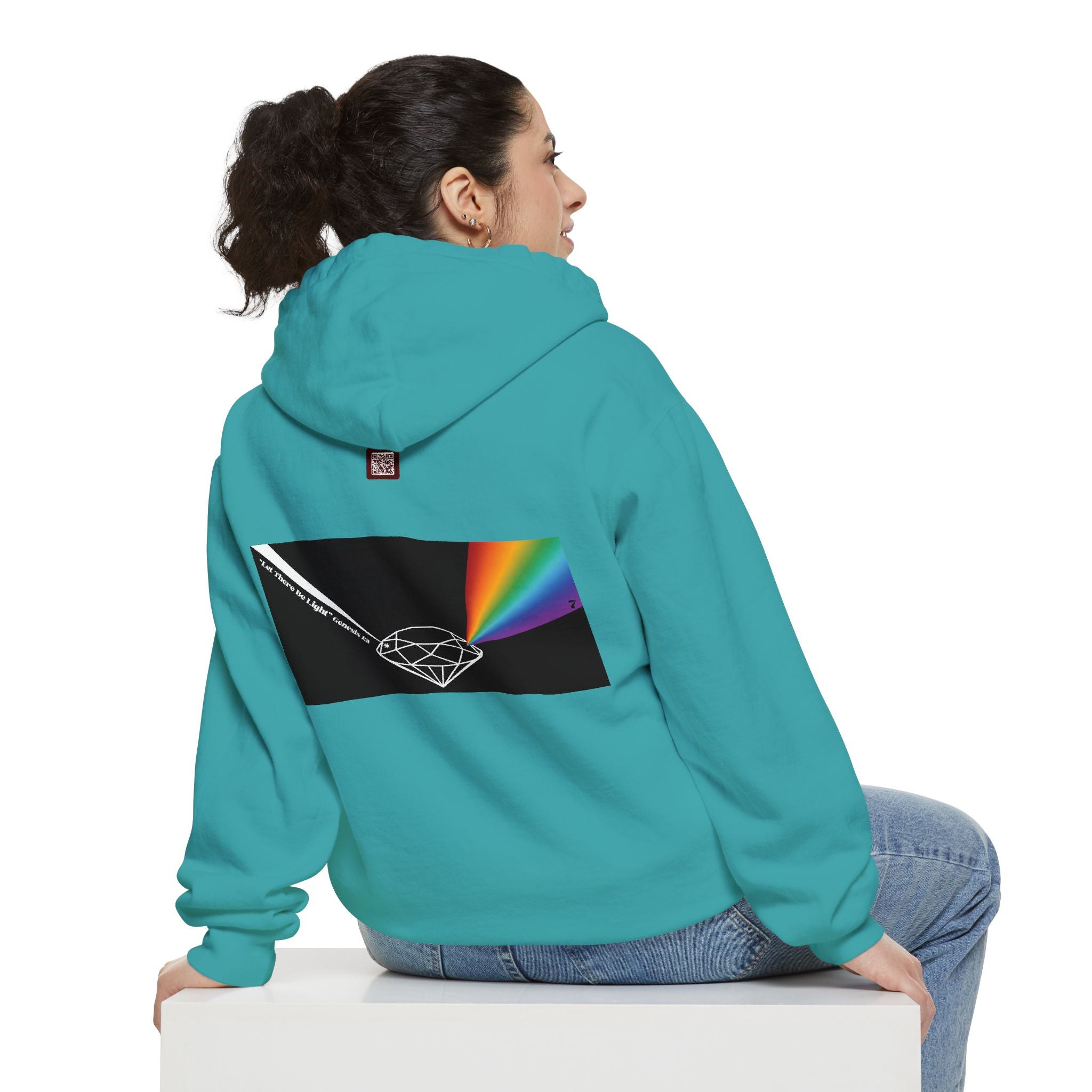 Rainbow Back Print "Let There Be Light" Classic Garment-Dyed Hoodie — Cozy Everyday Pullover