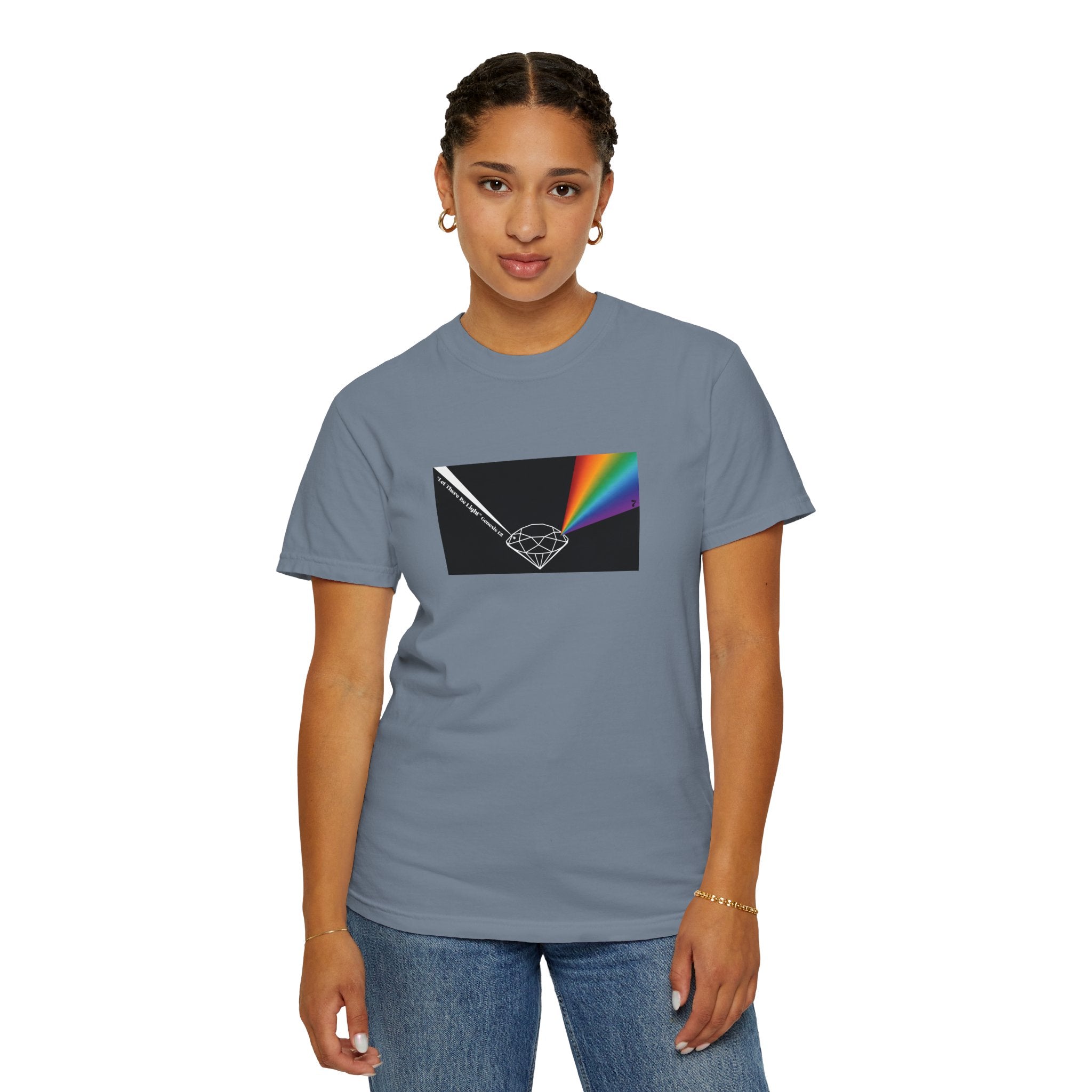 Prism Diamond Tee — Rainbow "Let There Be Light" Spectrum Graphic T-Shirt