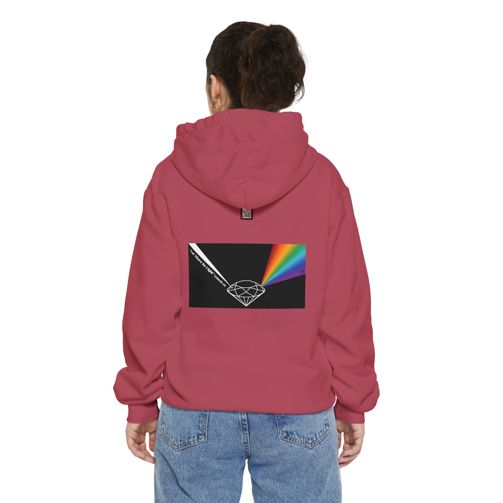 Rainbow Back Print "Let There Be Light" Classic Garment-Dyed Hoodie — Cozy Everyday Pullover