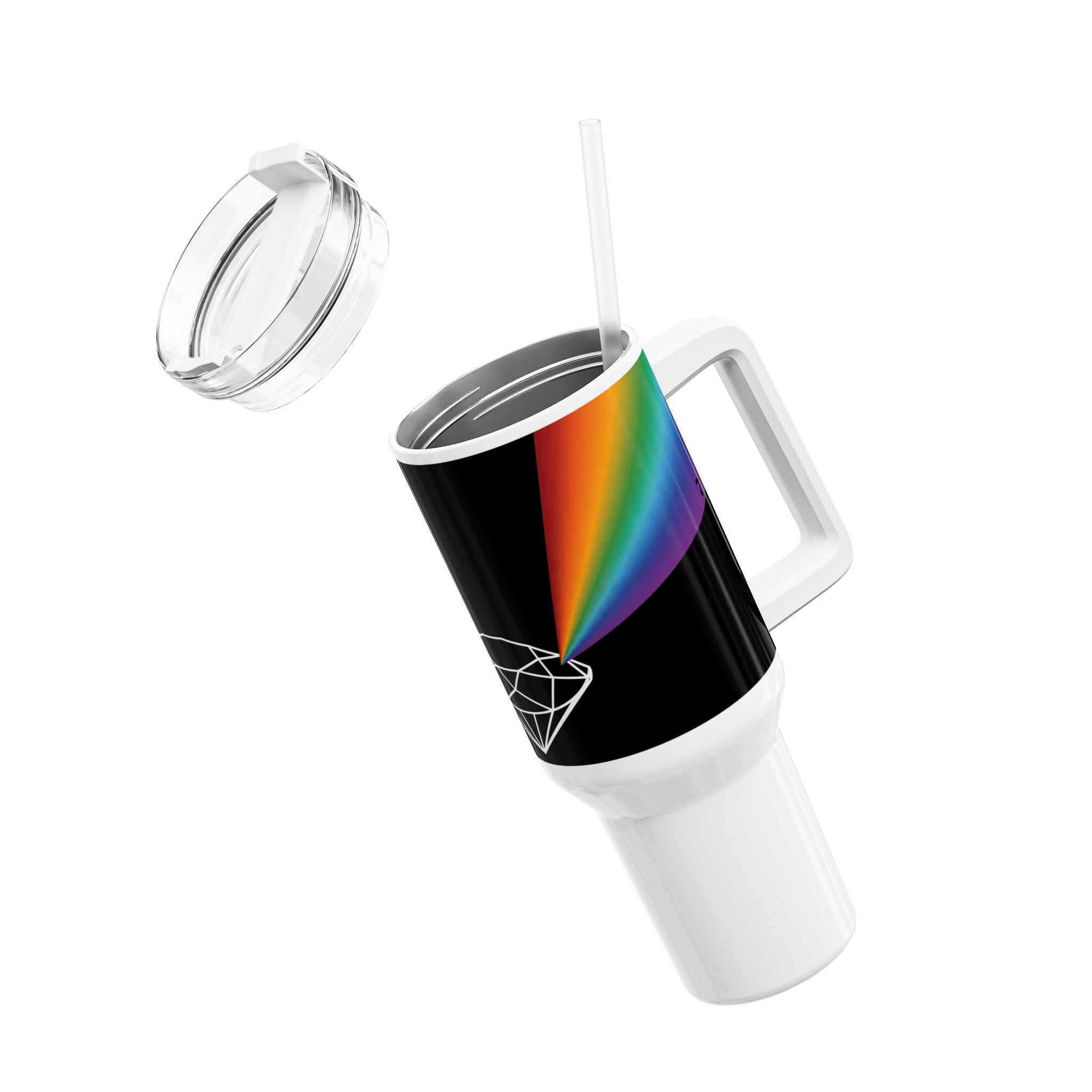 40oz Prism Diamond Tumbler — Black Rainbow Light Spectrum Travel Cup
