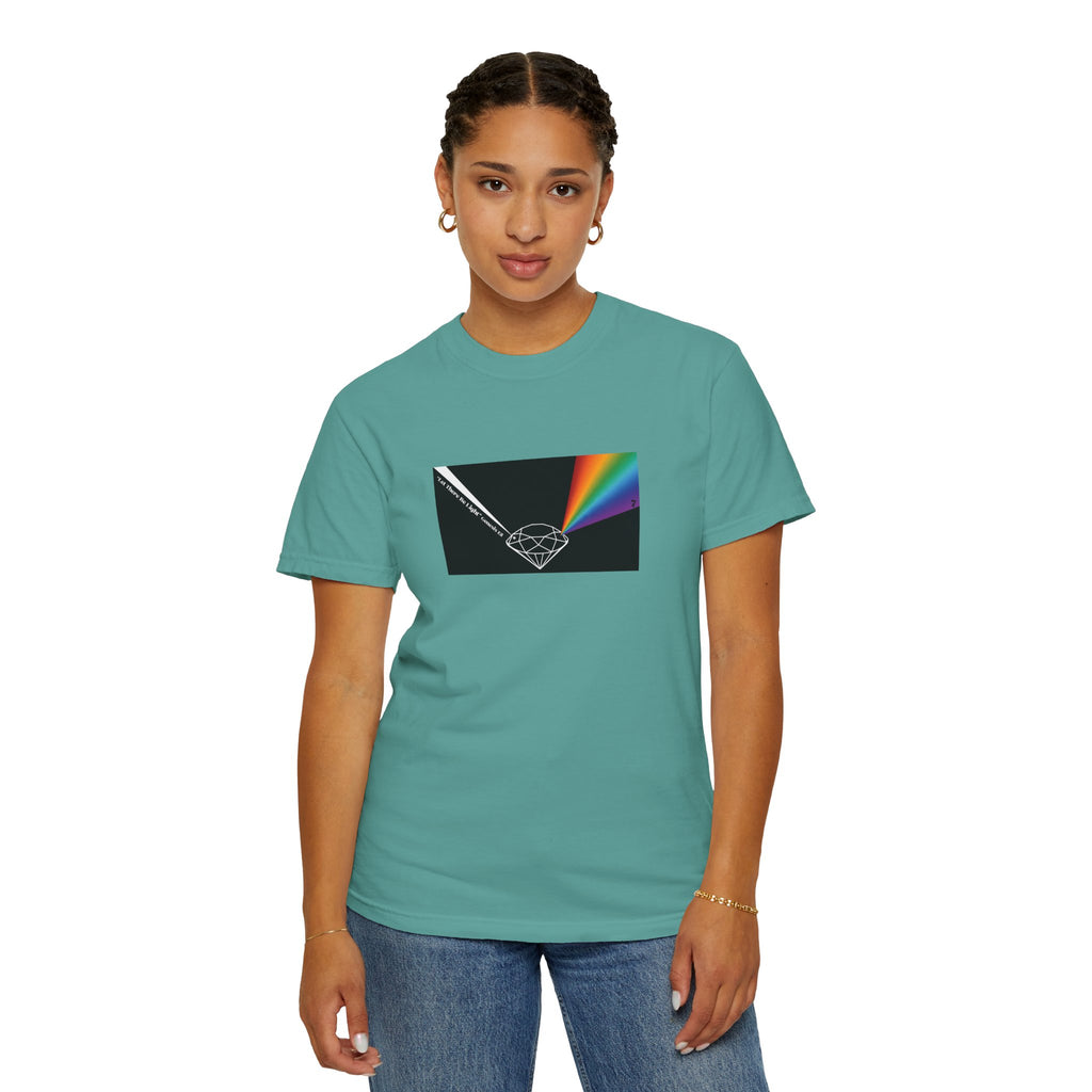 Prism Diamond Tee — Rainbow "Let There Be Light" Spectrum Graphic T-Shirt