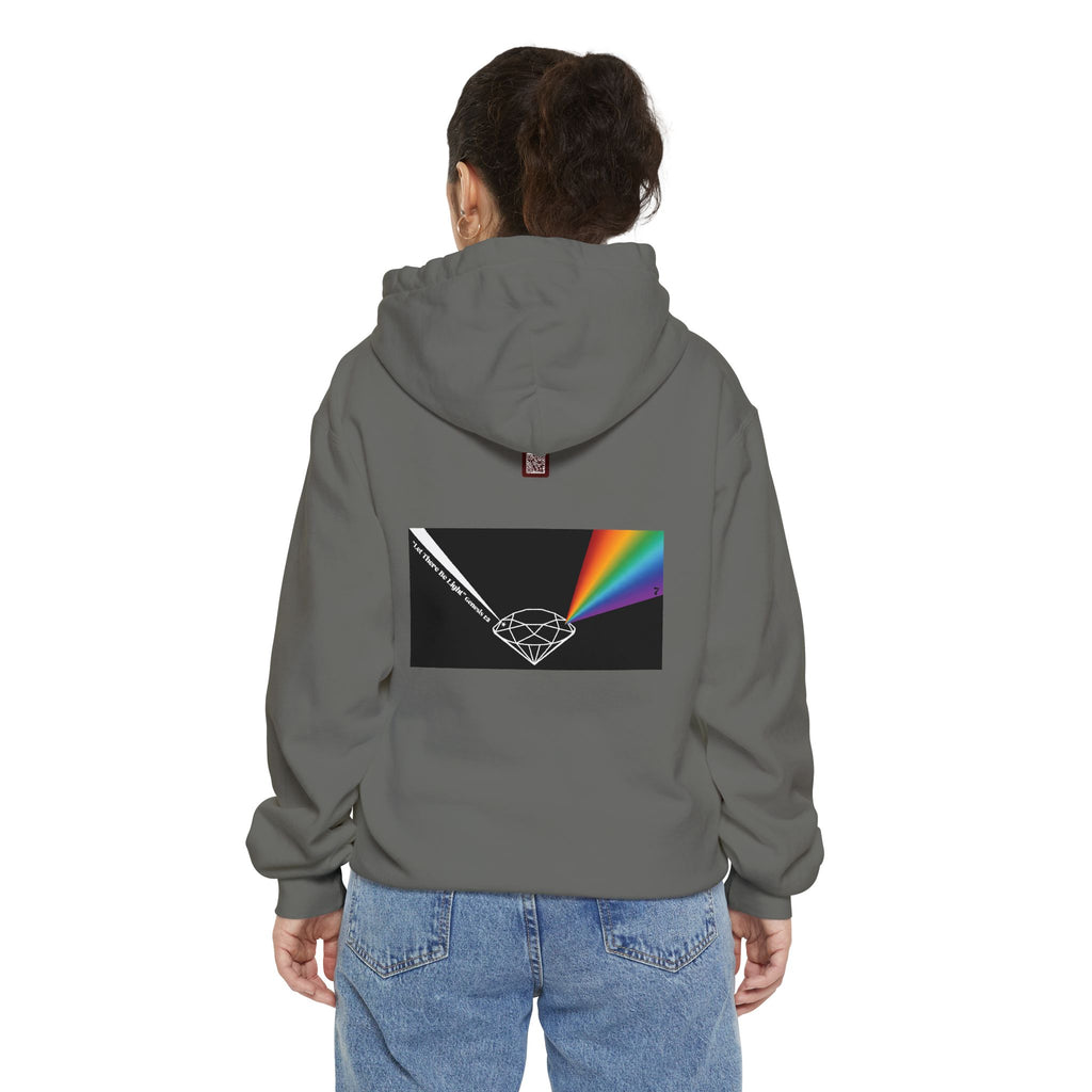 Rainbow Back Print "Let There Be Light" Classic Garment-Dyed Hoodie — Cozy Everyday Pullover
