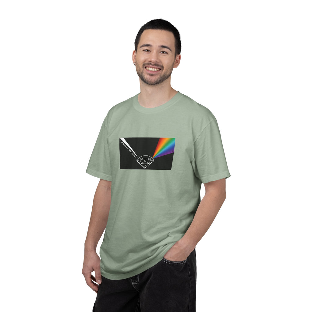 Prism Diamond Tee — Rainbow "Let There Be Light" Spectrum Graphic T-Shirt