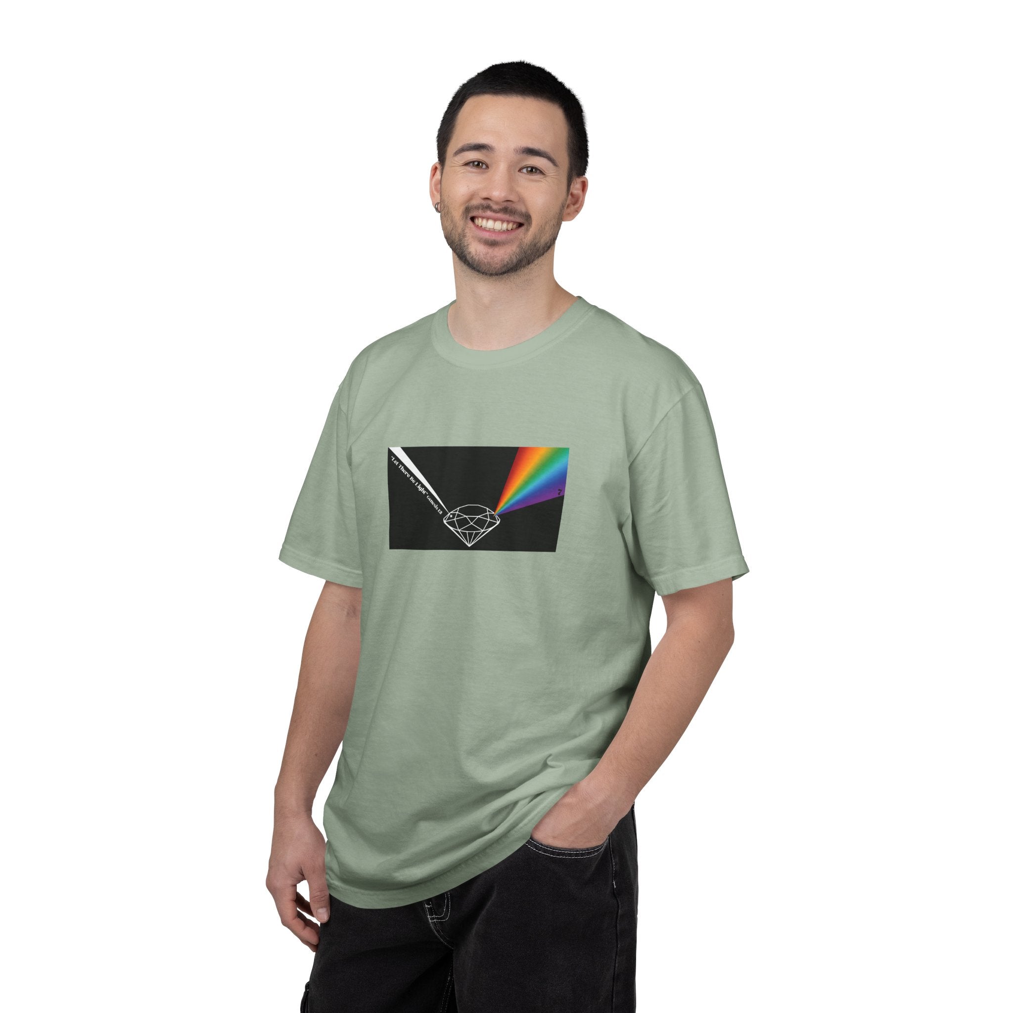 Prism Diamond Tee — Rainbow "Let There Be Light" Spectrum Graphic T-Shirt