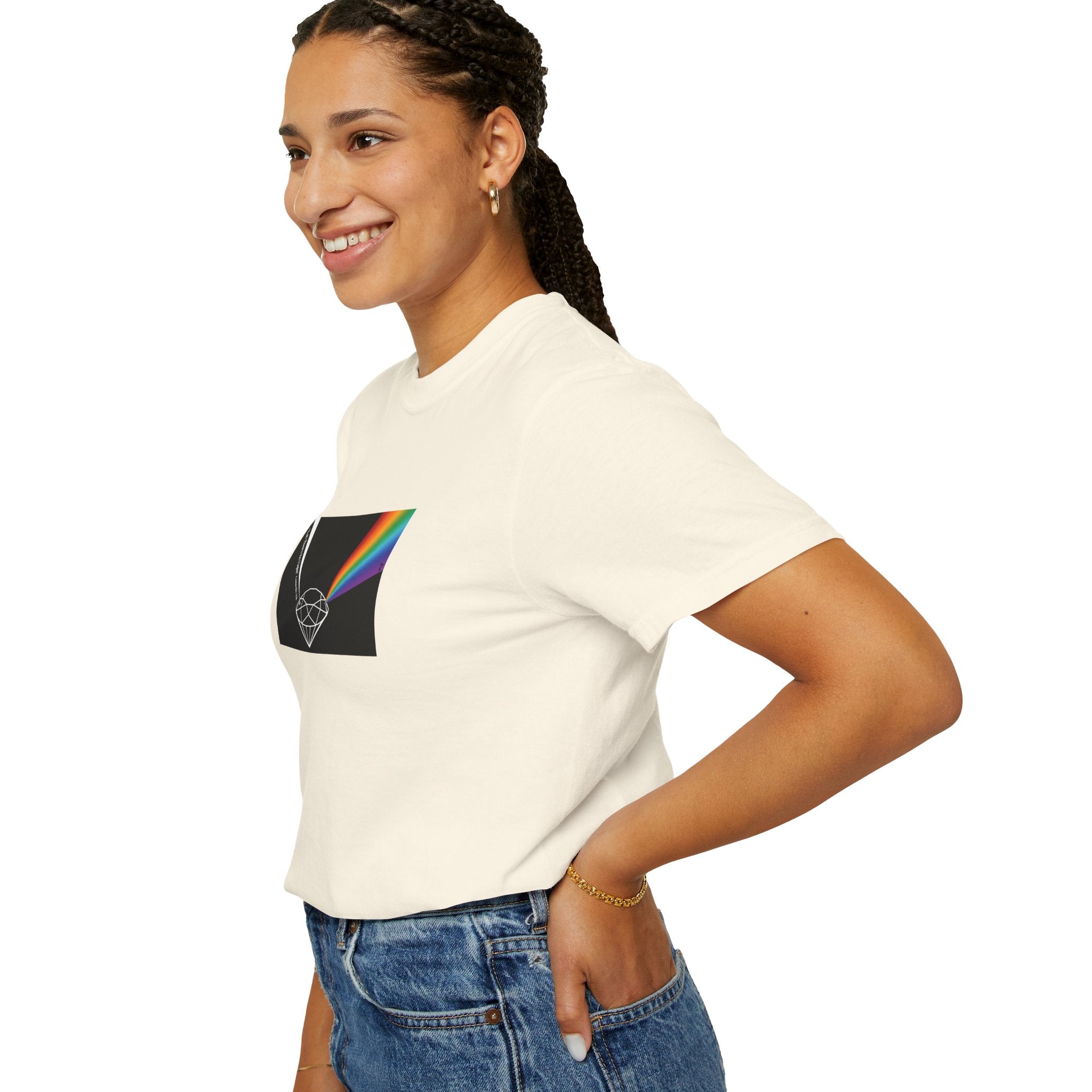 Prism Diamond Tee — Rainbow "Let There Be Light" Spectrum Graphic T-Shirt