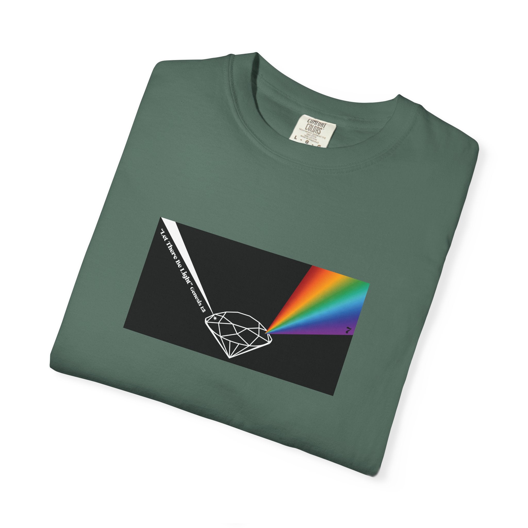 Prism Diamond Tee — Rainbow "Let There Be Light" Spectrum Graphic T-Shirt