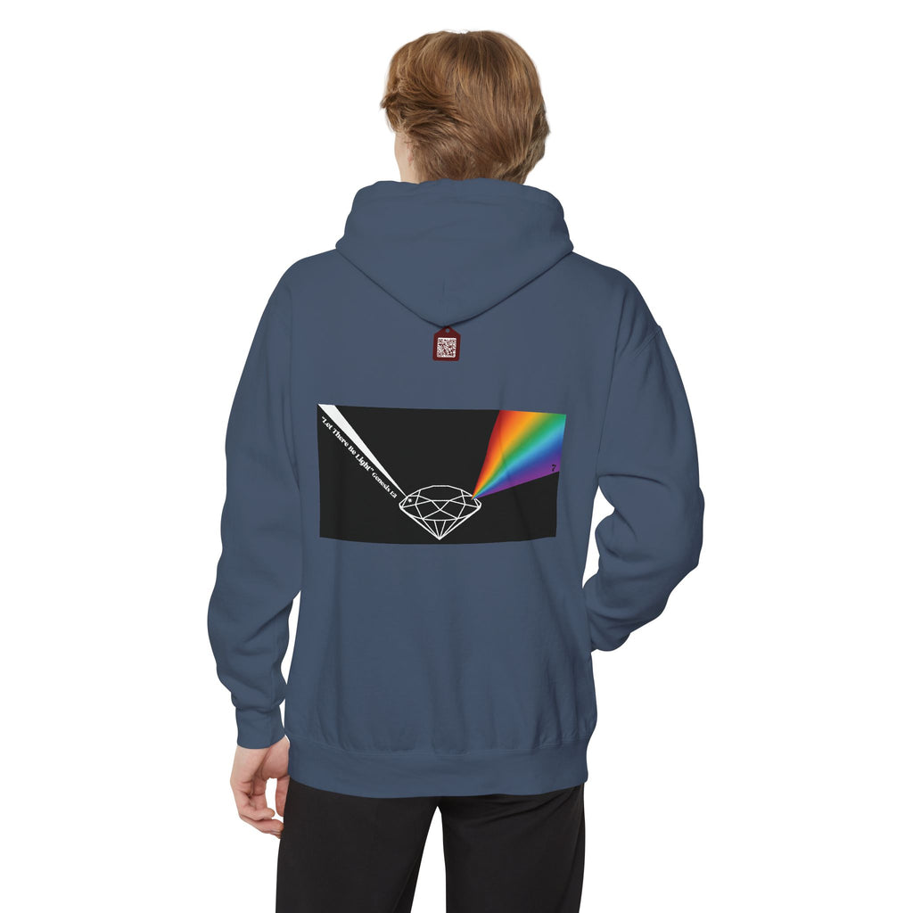 Rainbow Back Print "Let There Be Light" Classic Garment-Dyed Hoodie — Cozy Everyday Pullover