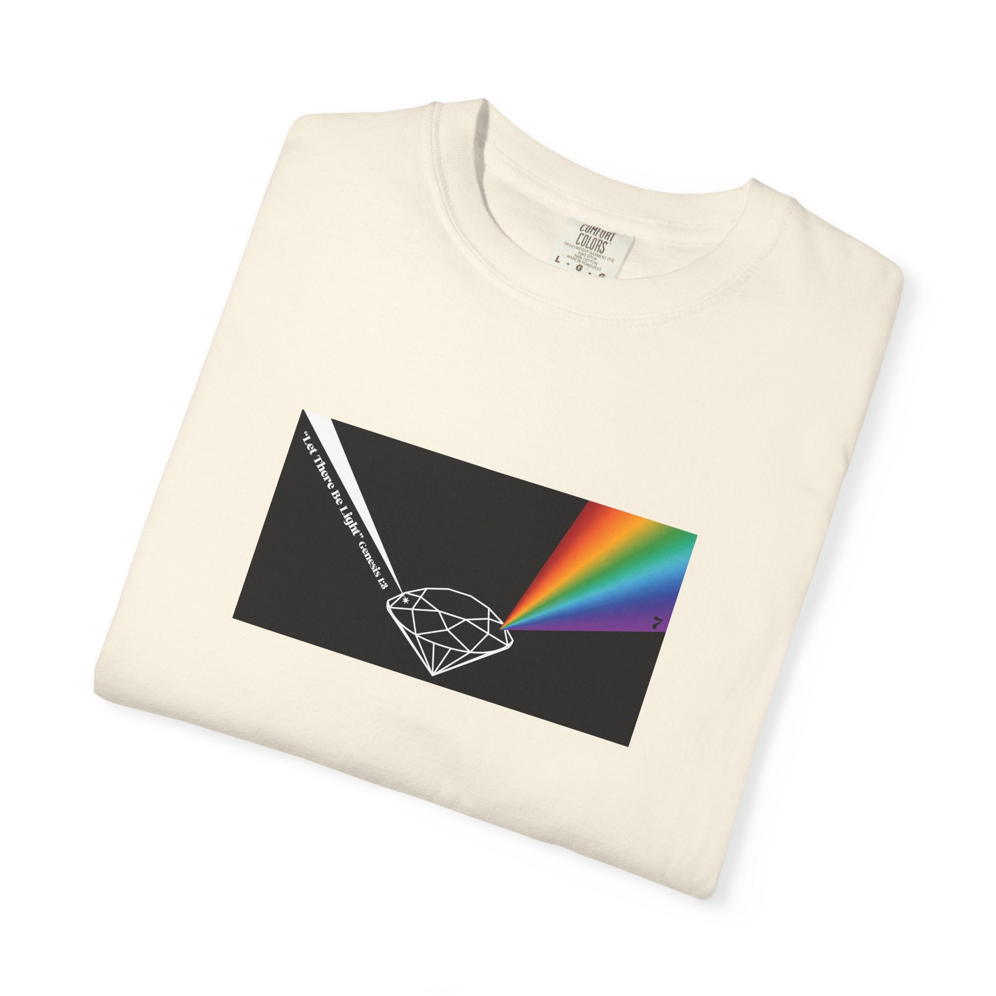Prism Diamond Tee — Rainbow "Let There Be Light" Spectrum Graphic T-Shirt